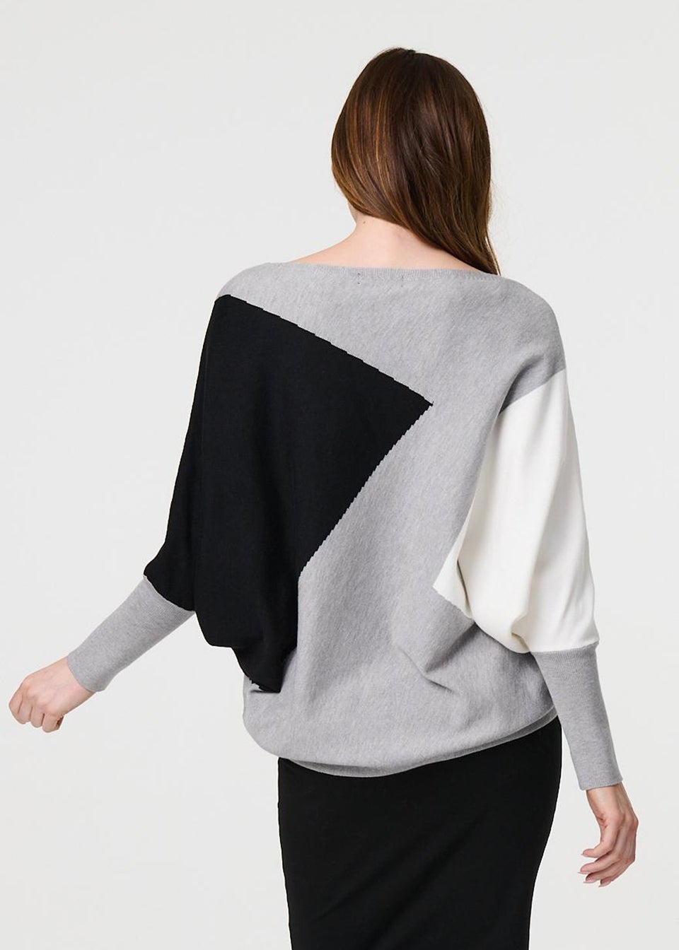 Izabel London Grey Colour Block Oversized Batwing Jumper