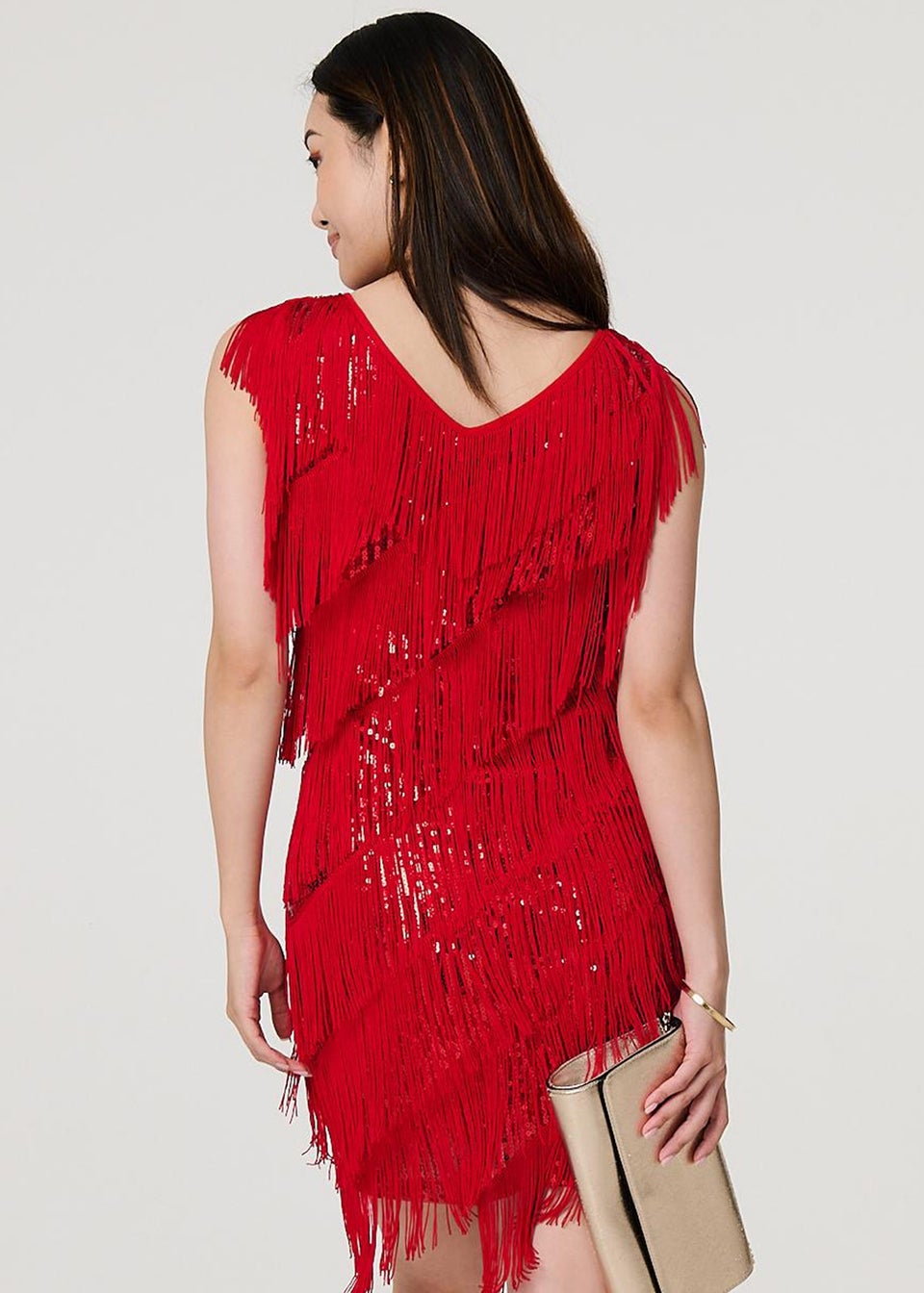 Izabel London Red Sequin Tassel Fringed Mini Dress