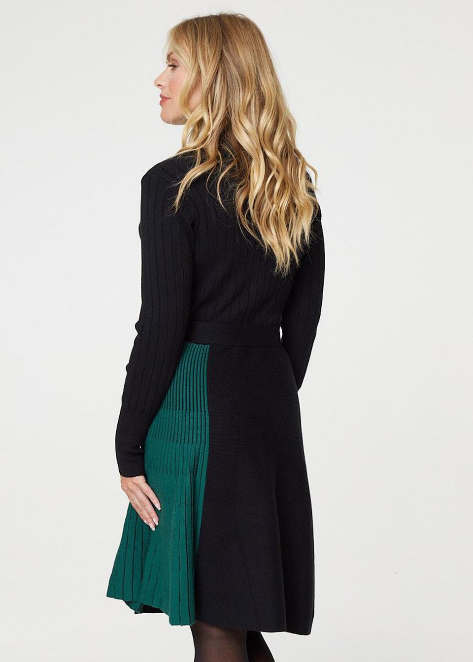 Izabel London Black Colour Block High Neck Pleated Knit Dress