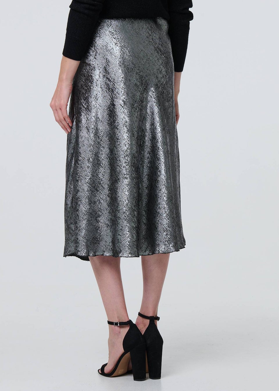 Izabel London Silver Metallic A-Line Midi Slip Skirt