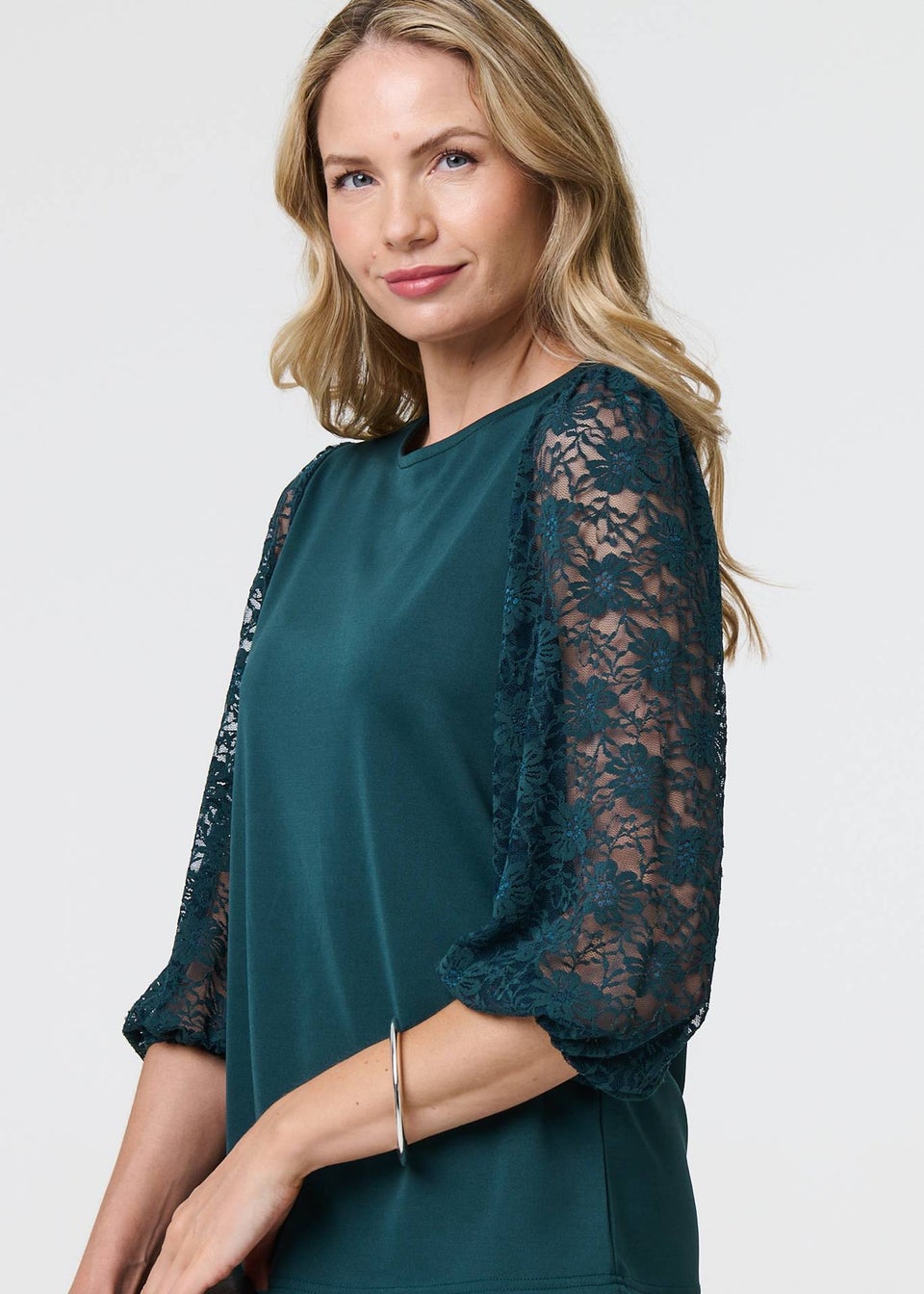 Izabel London Green Floral Lace Blouse