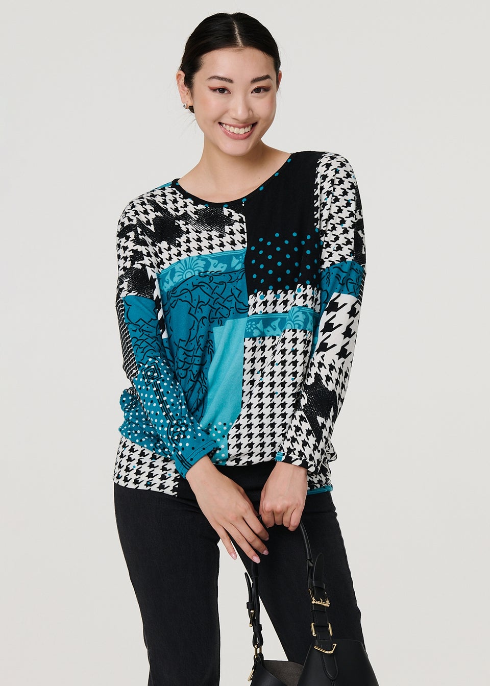 Izabel London  Patchwork Print Long Sleeve Top