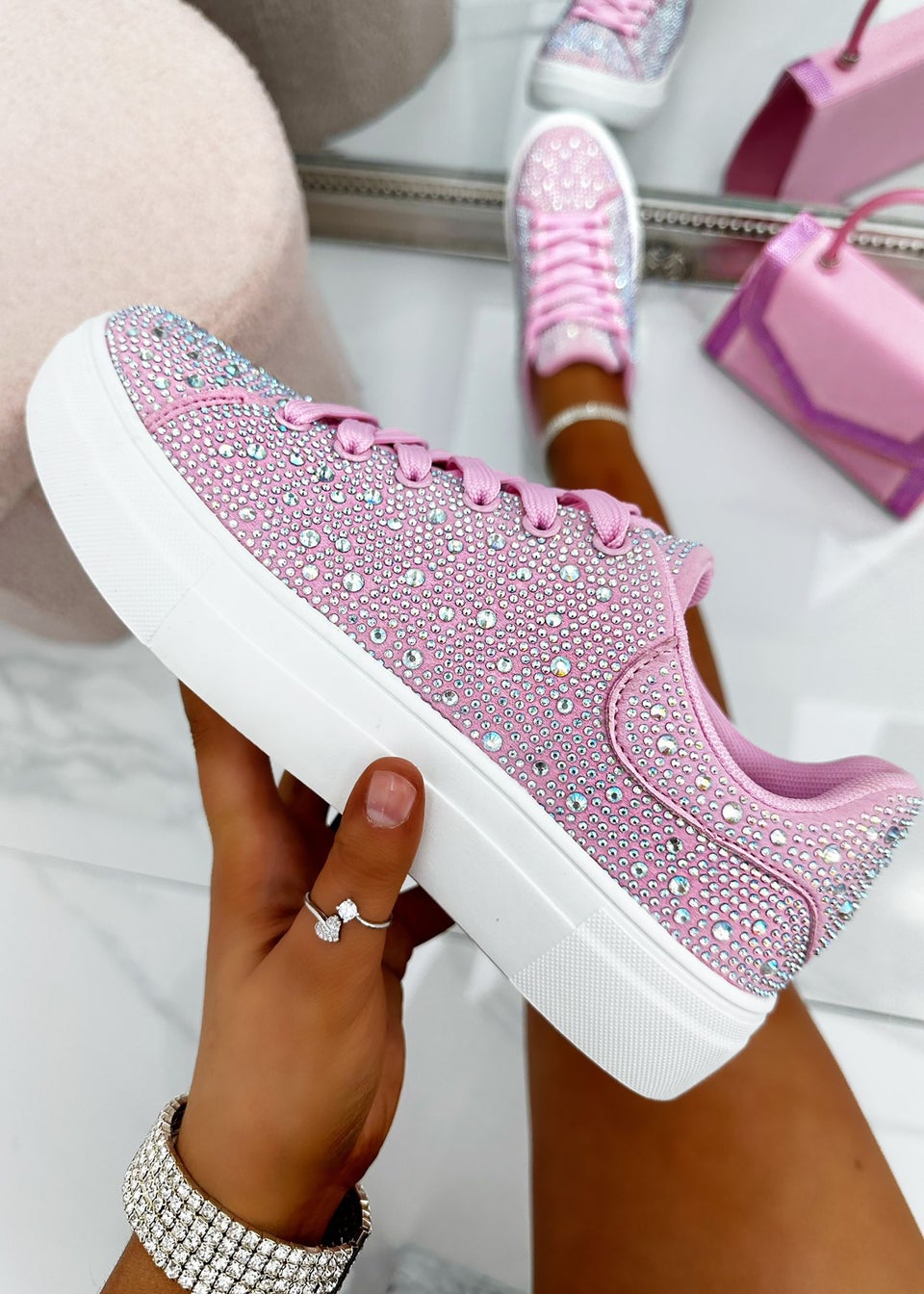 Love Lemonade Pink Crystal Energy Rhinestone Trainers