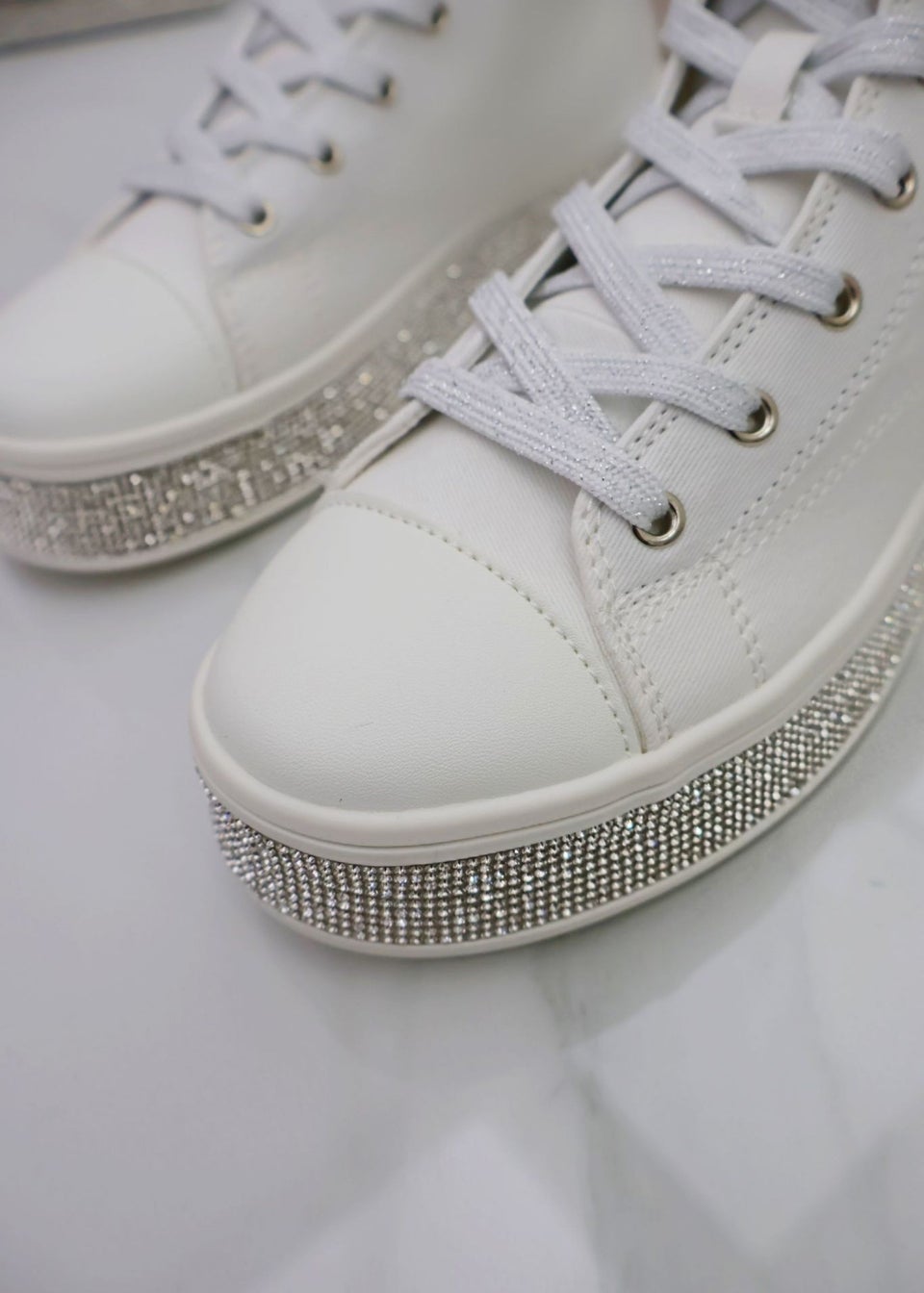 Love Lemonade White Crystal Canvas High Top Trainers