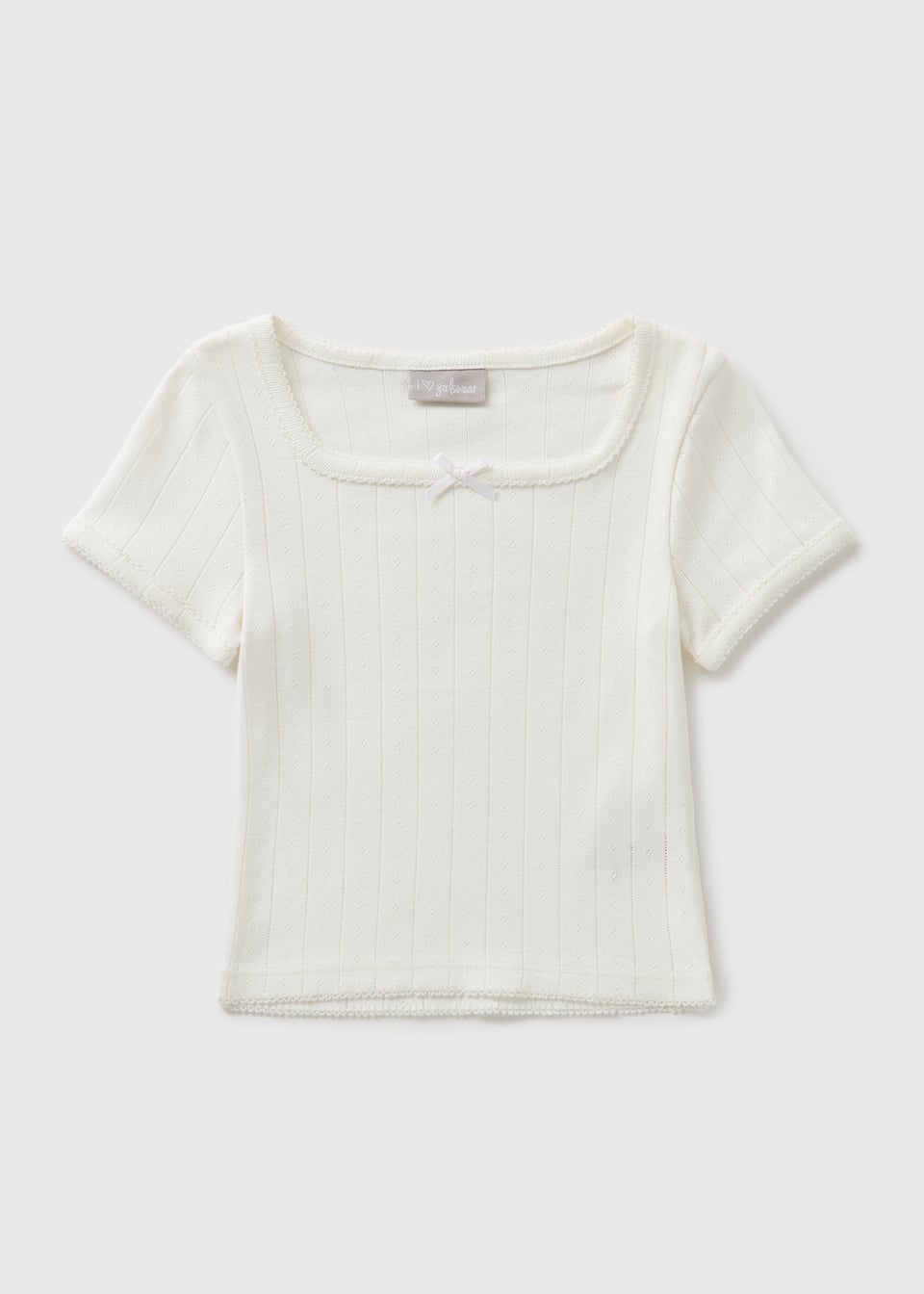 Girls White Pointelle T-Shirt (7-15yrs)