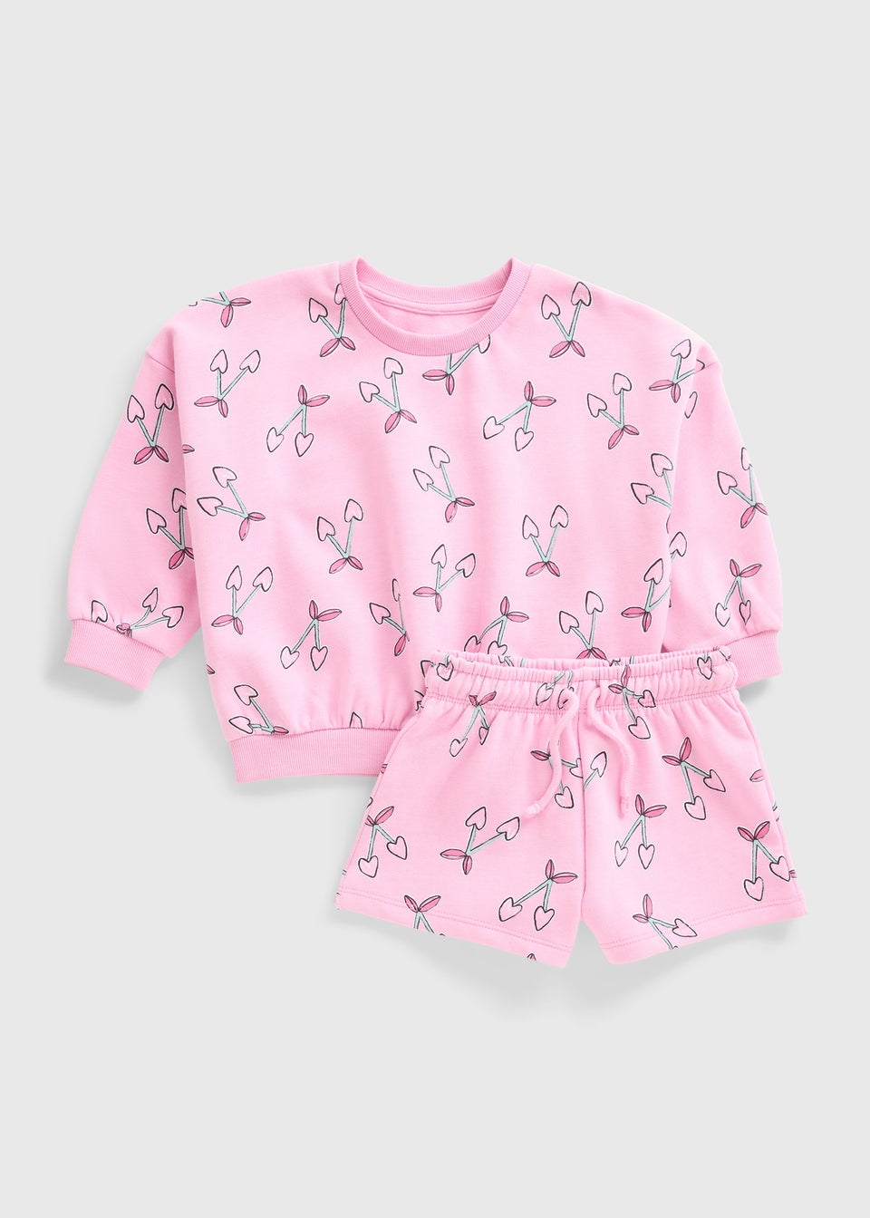 Girls Pink Cherry Print Sweatshirt & Shorts Set (1-7yrs)