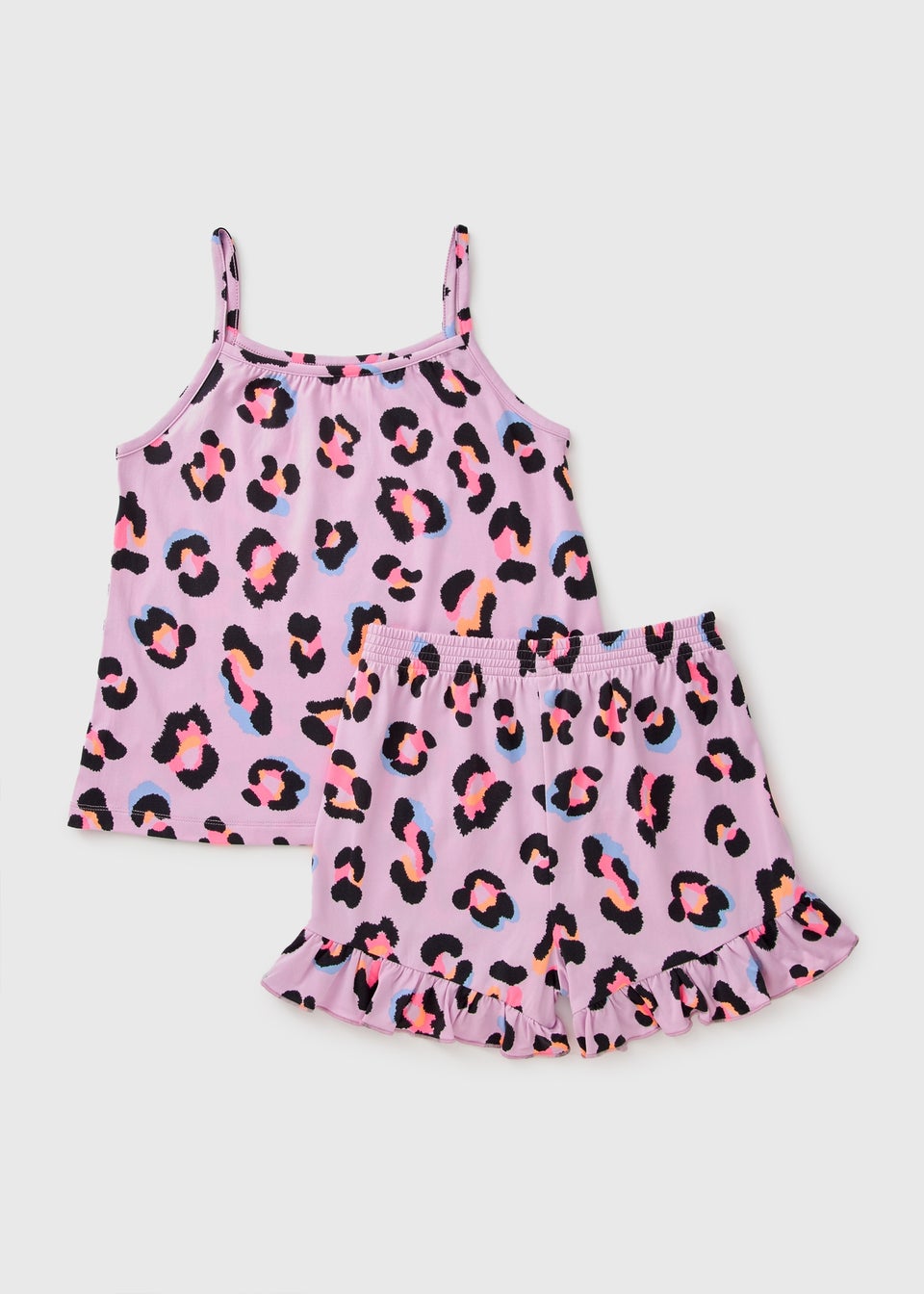 Girls Purple Leopard Print Short Pyjama Set (4-13yrs)