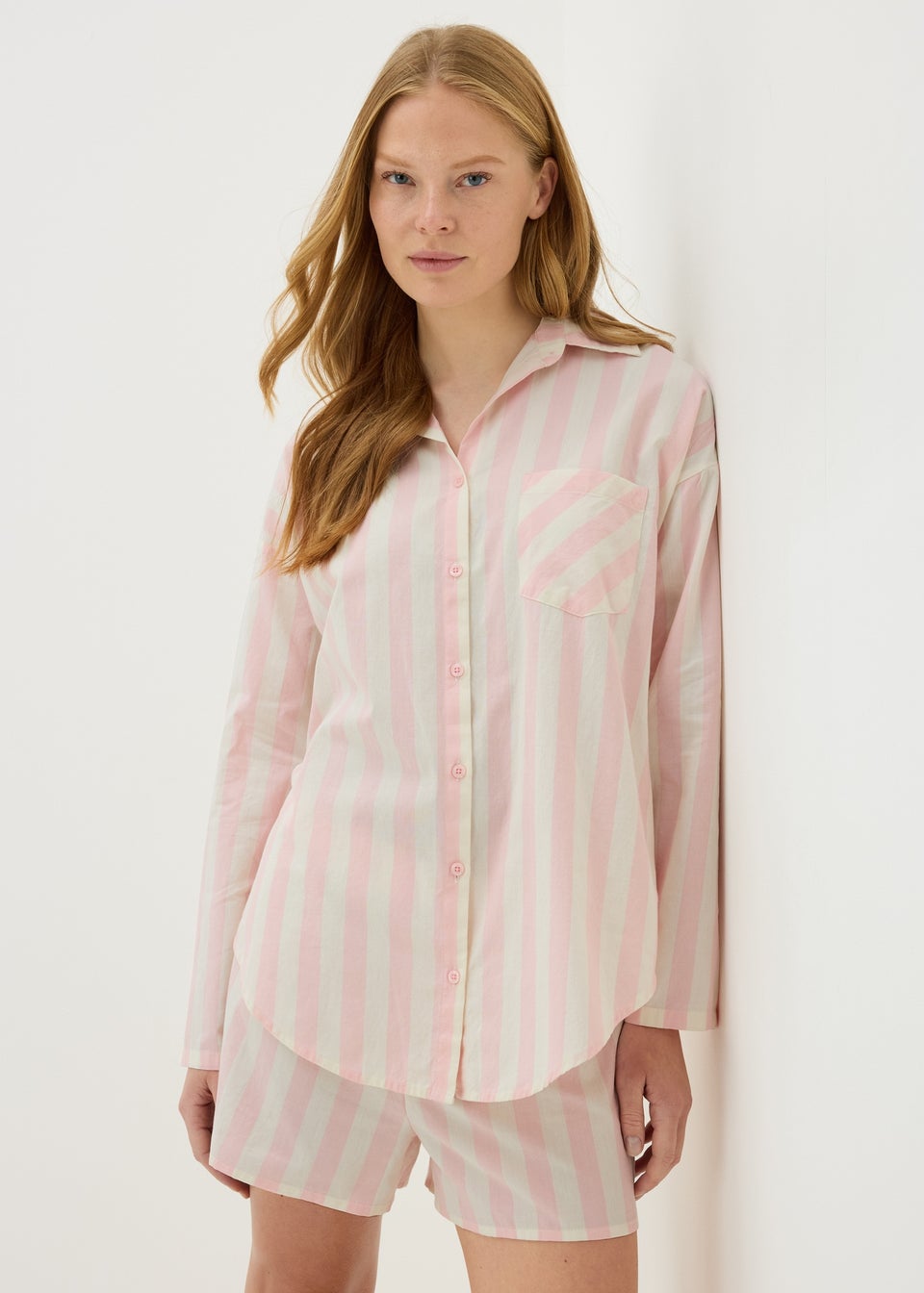 Pink Woven Stripe Boyfriend Pyjama Set