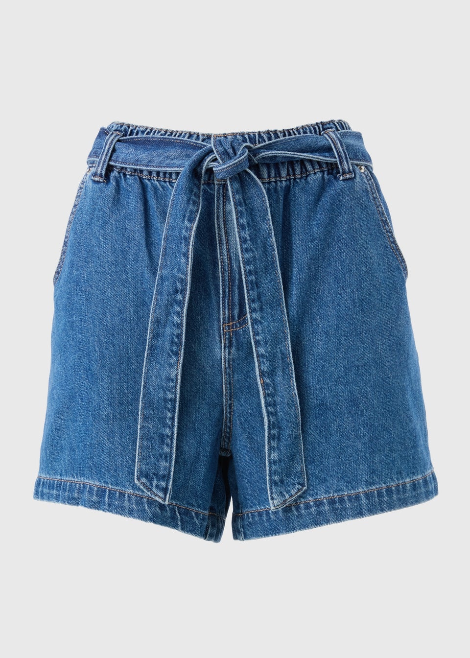 Blue Mid Wash Belted Shorts