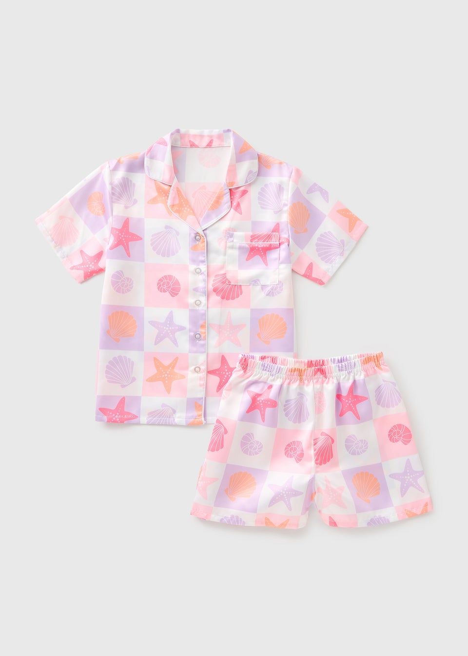 Girls Purple Sea Life Satin Pyjamas (4-13yrs)