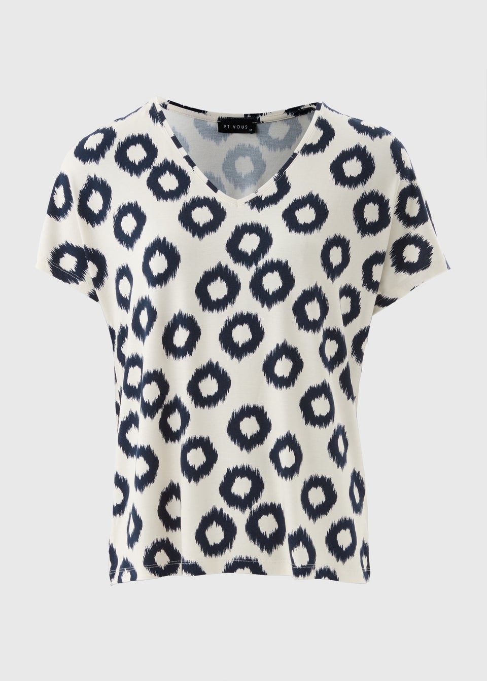Cream Scratch Print V Neck T-Shirt