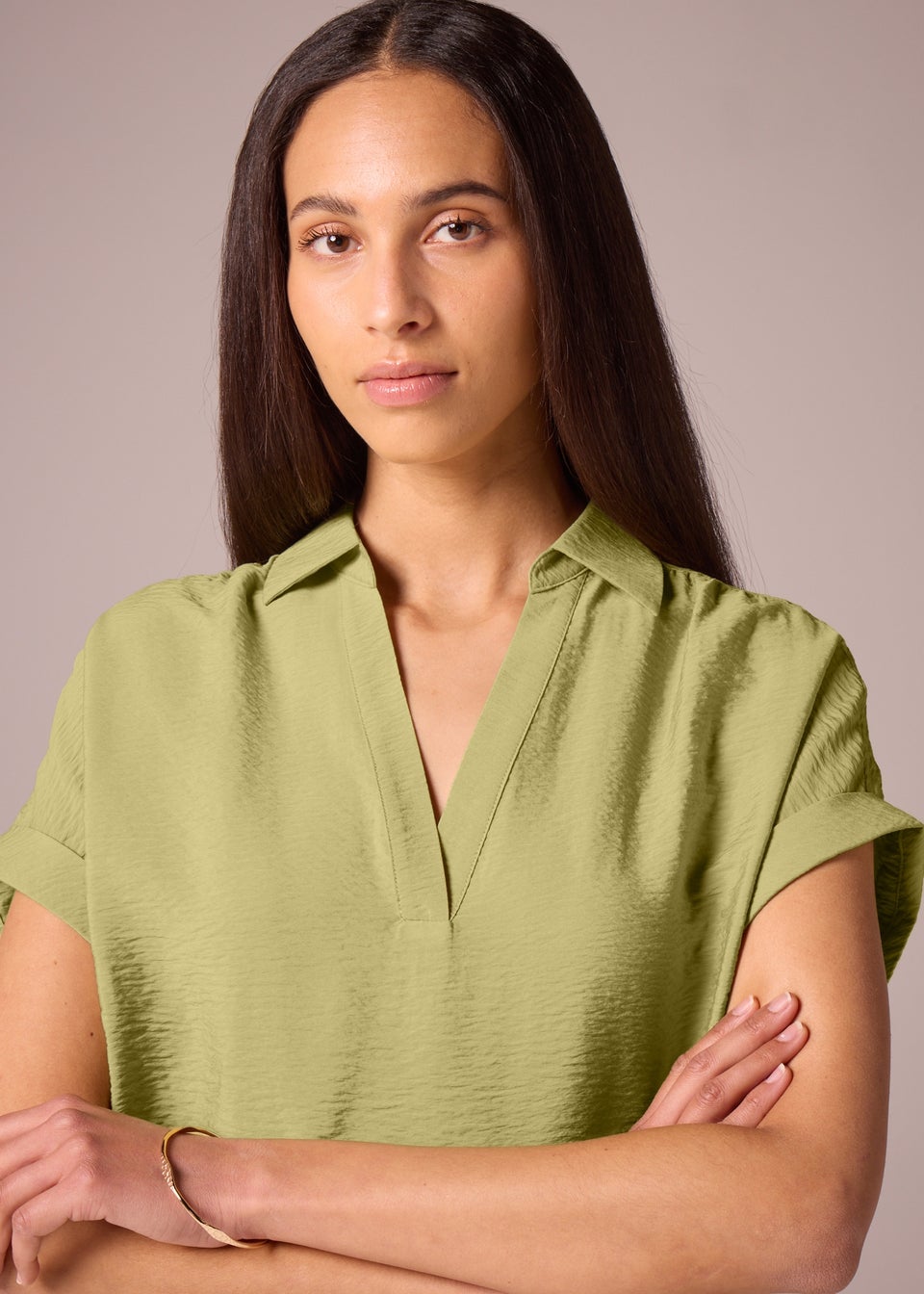 Et Vous Lime Green Airflow V-Neck Blouse