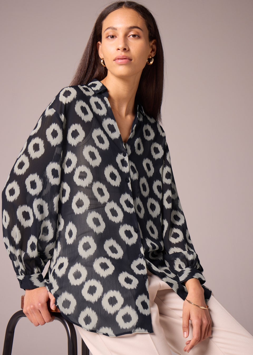Et Vous Navy Scratch Spot Blouse