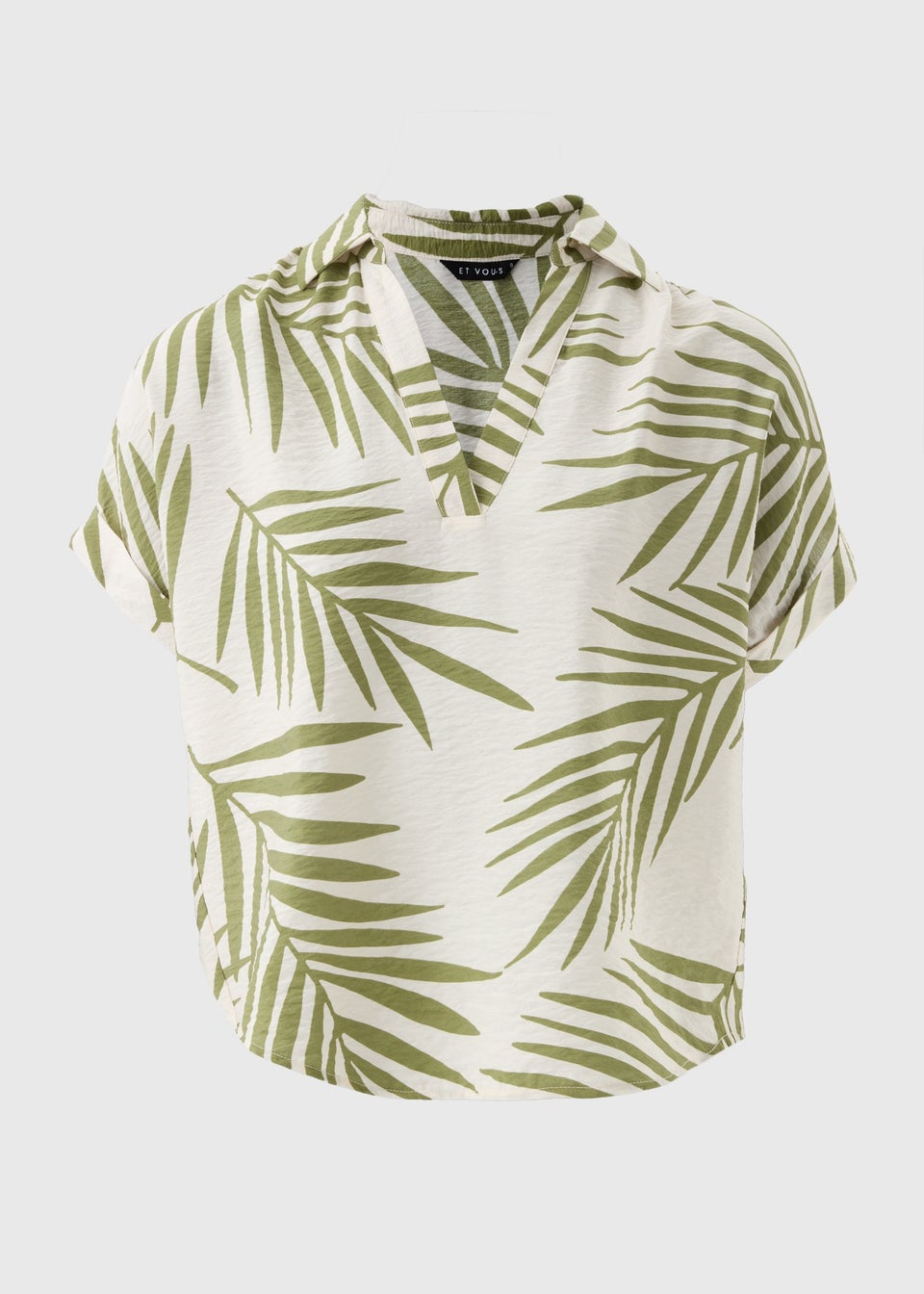 Et Vous Green Palm Print Airflow V-Neck Blouse