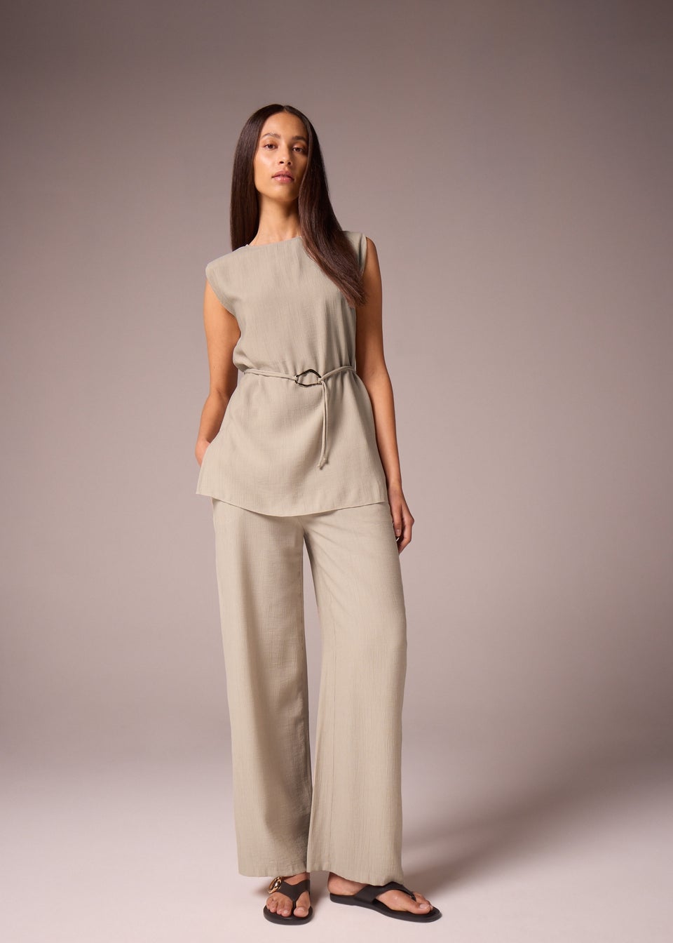 Et Vous Beige Co Ord Textured Wide Leg Trousers
