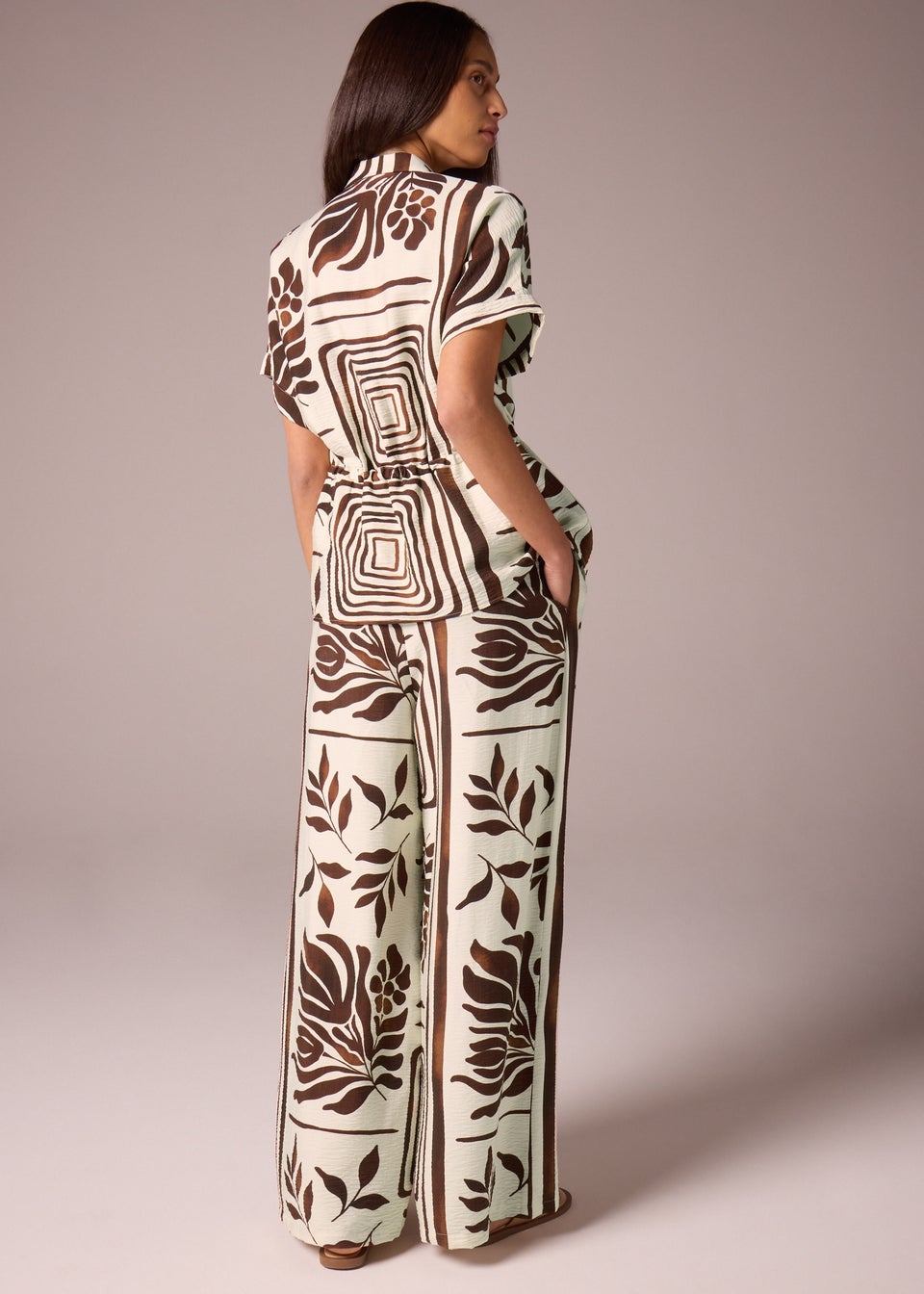 Et Vous Brown Abstract Leaf Co Ord Wide Leg Trousers