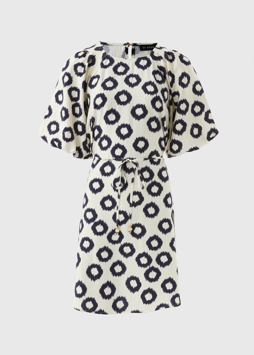 Et Vous Navy Scratch Puff Sleeve Dress