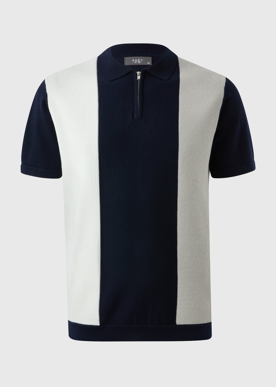 Navy Stripe Textured Zip Polo Shirt