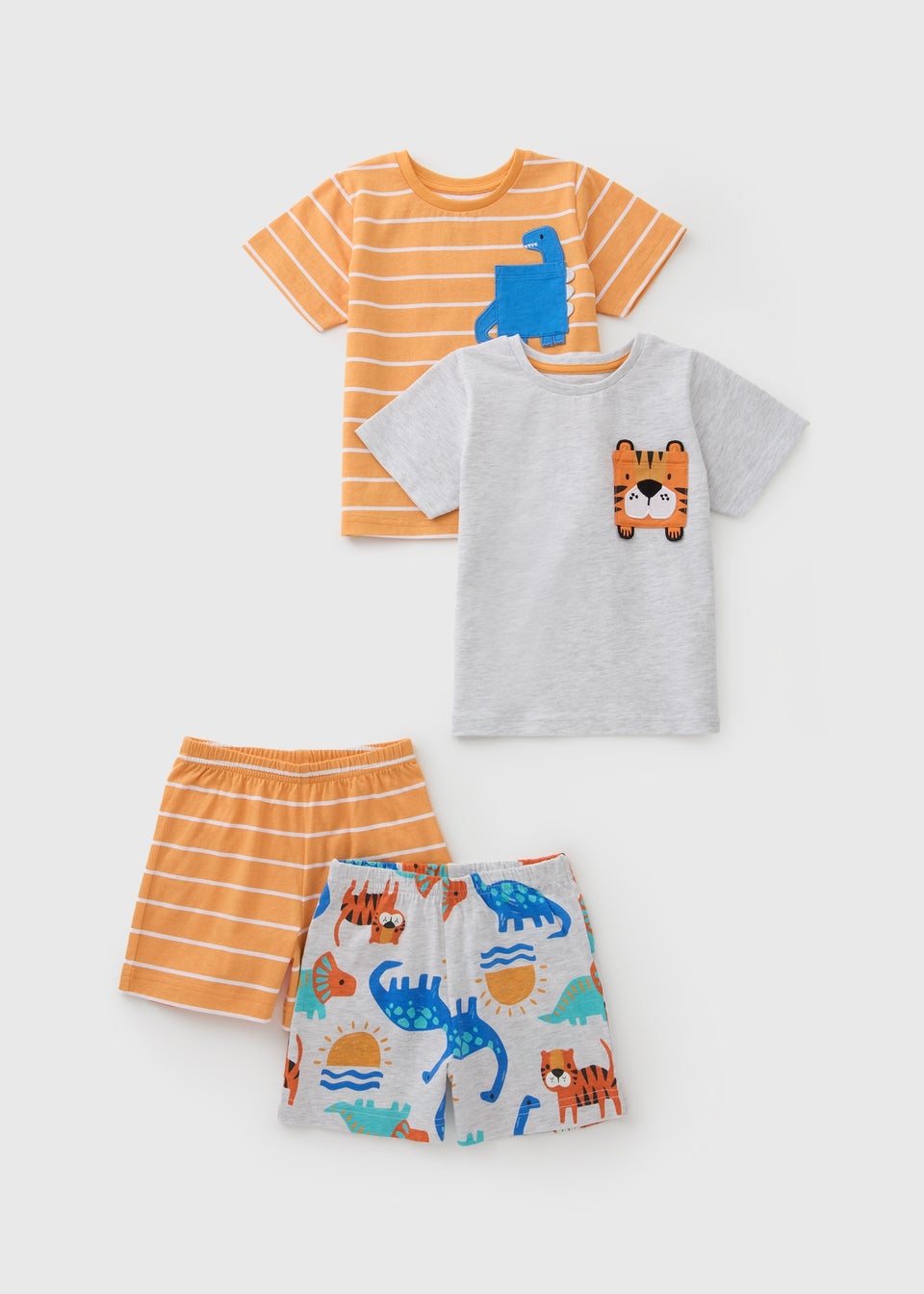 Boys 2 Pack Dino Tiger Pyjama Sets (1-7yrs)