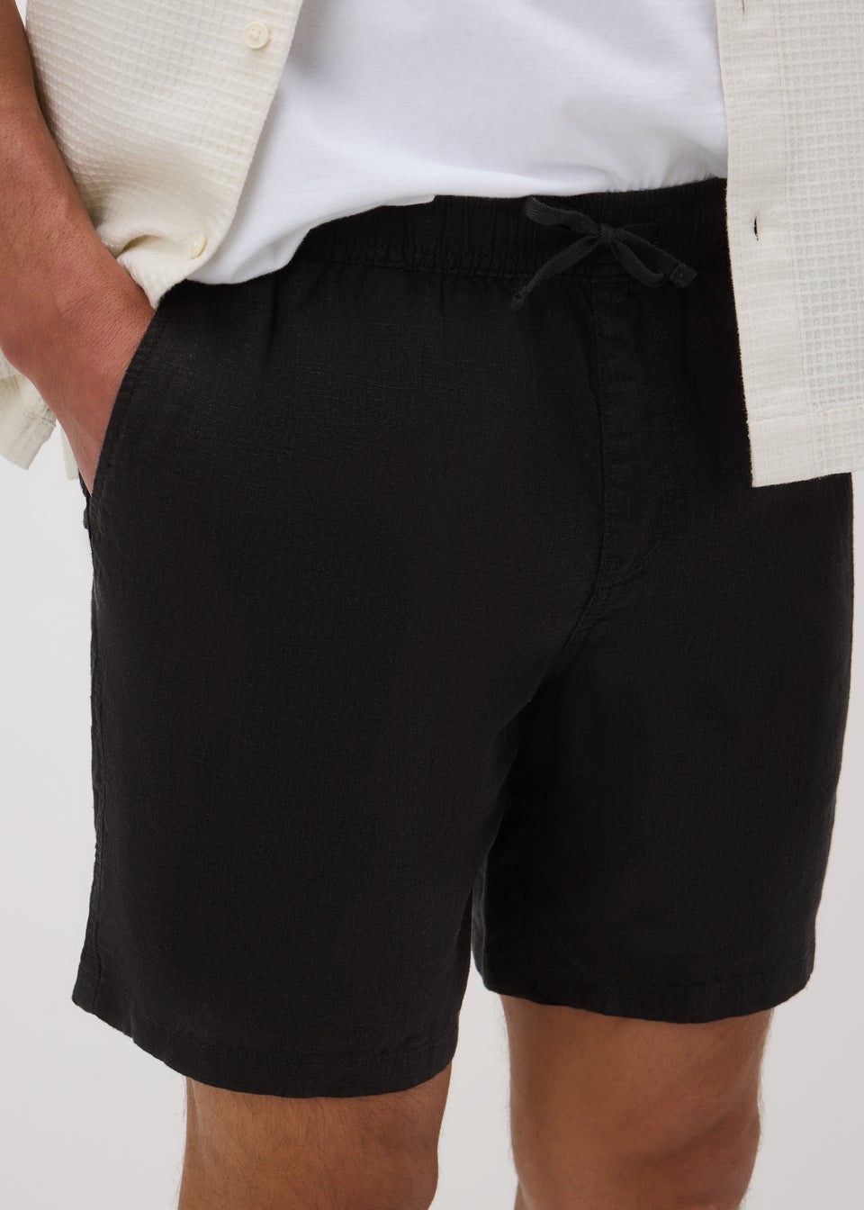 Black Linen Drawcord Co Ord Shorts