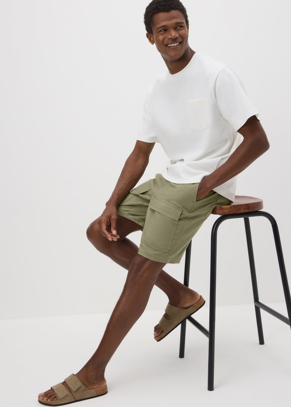 Sage Green Textured Pocket Shorts