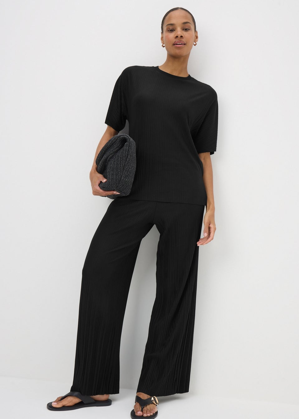 Black Plisse Co Ord Trousers