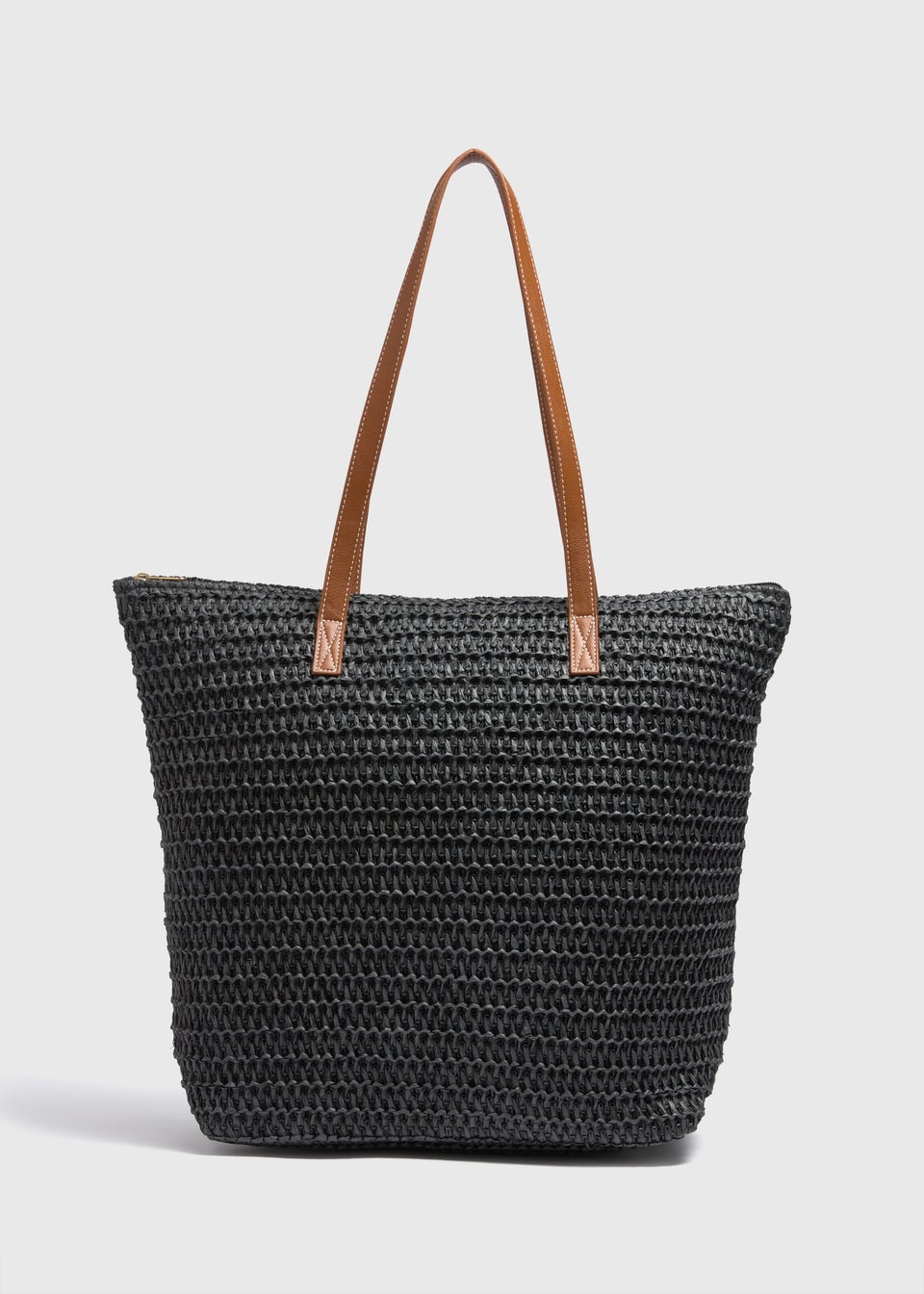Black Straw Shopper Bag