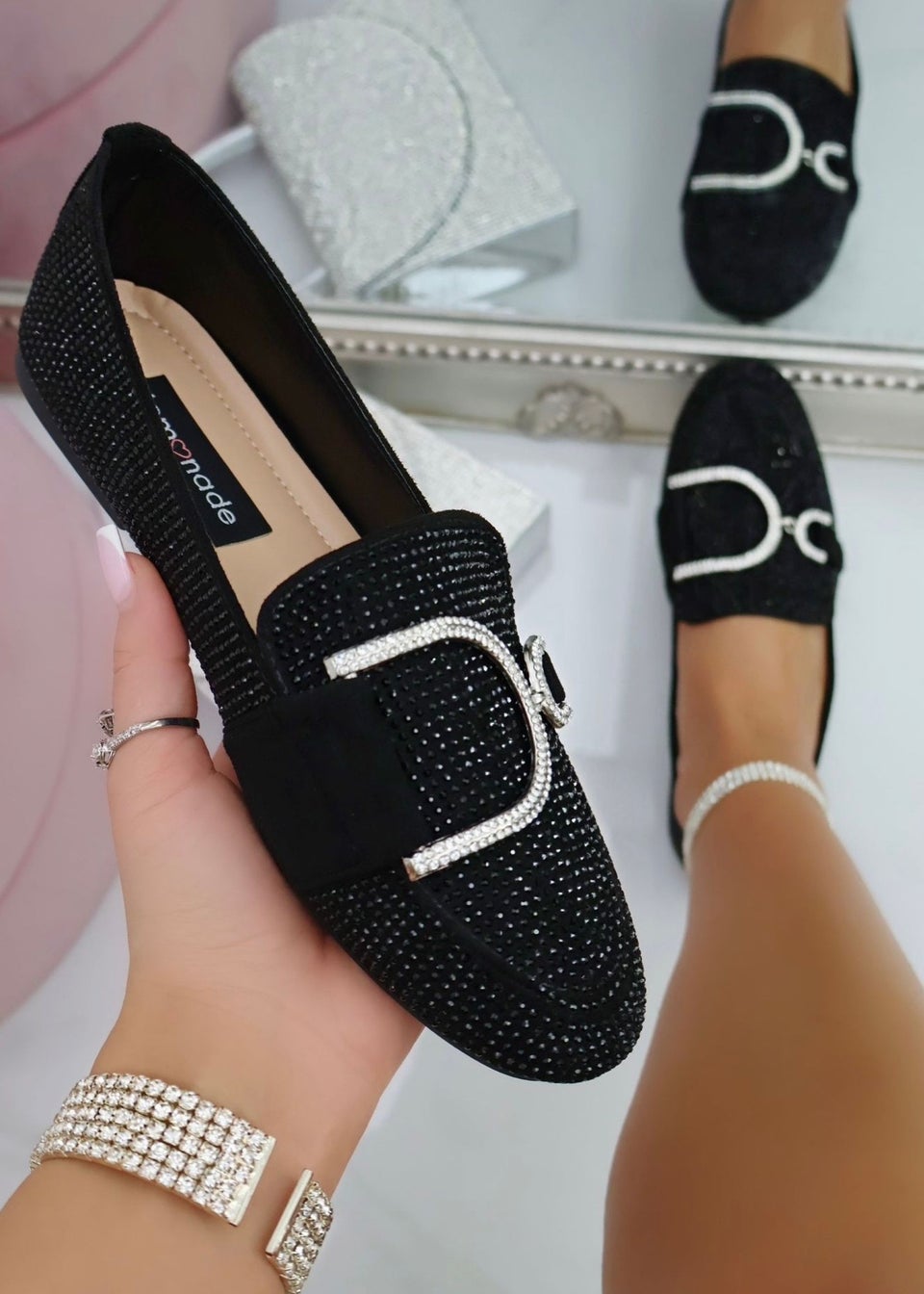 Love Lemonade Black Crystal Imperial Suede Loafers