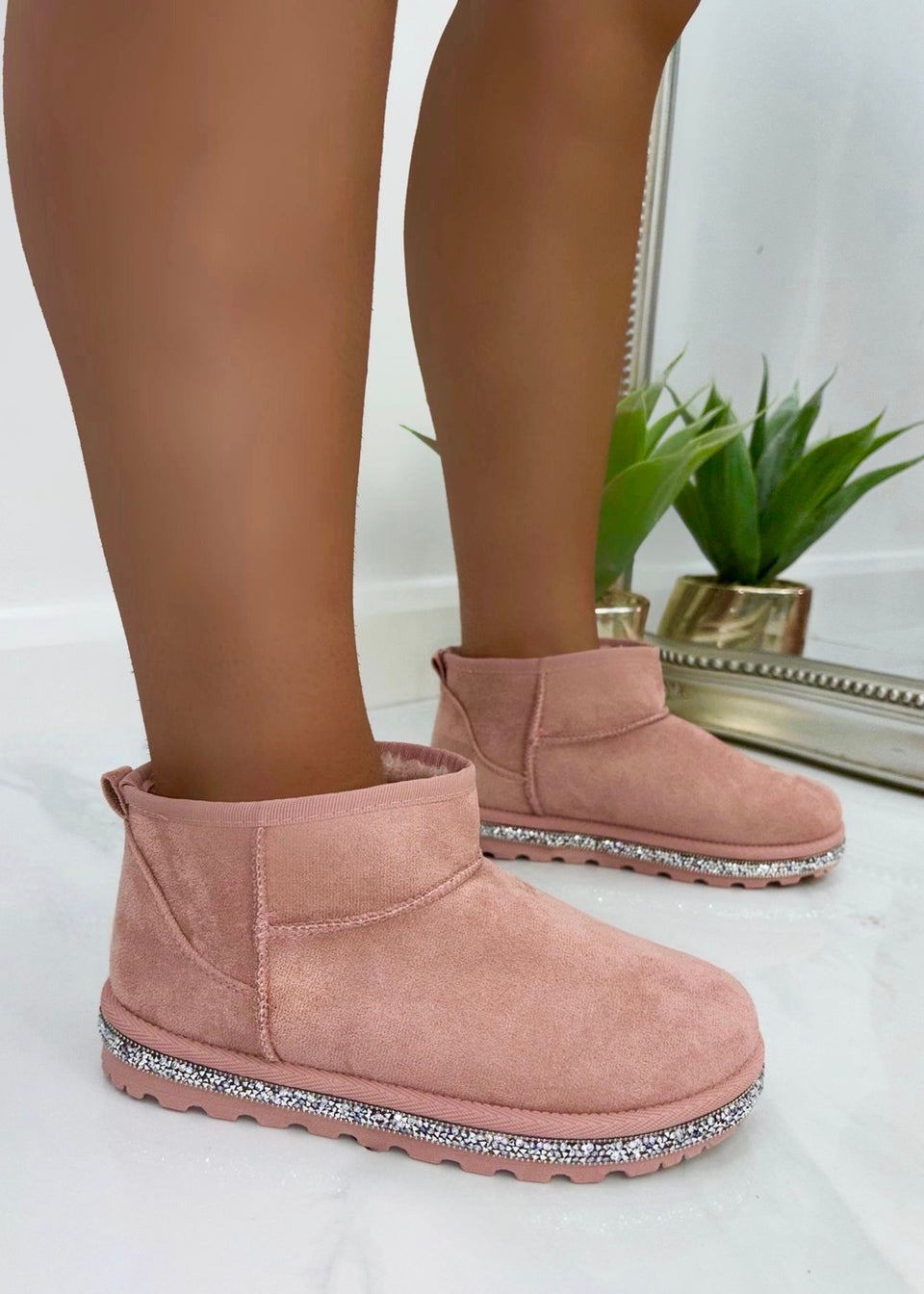 Love Lemonade Pale Pink Sparkly Ultra Mini Ugg Style Boots