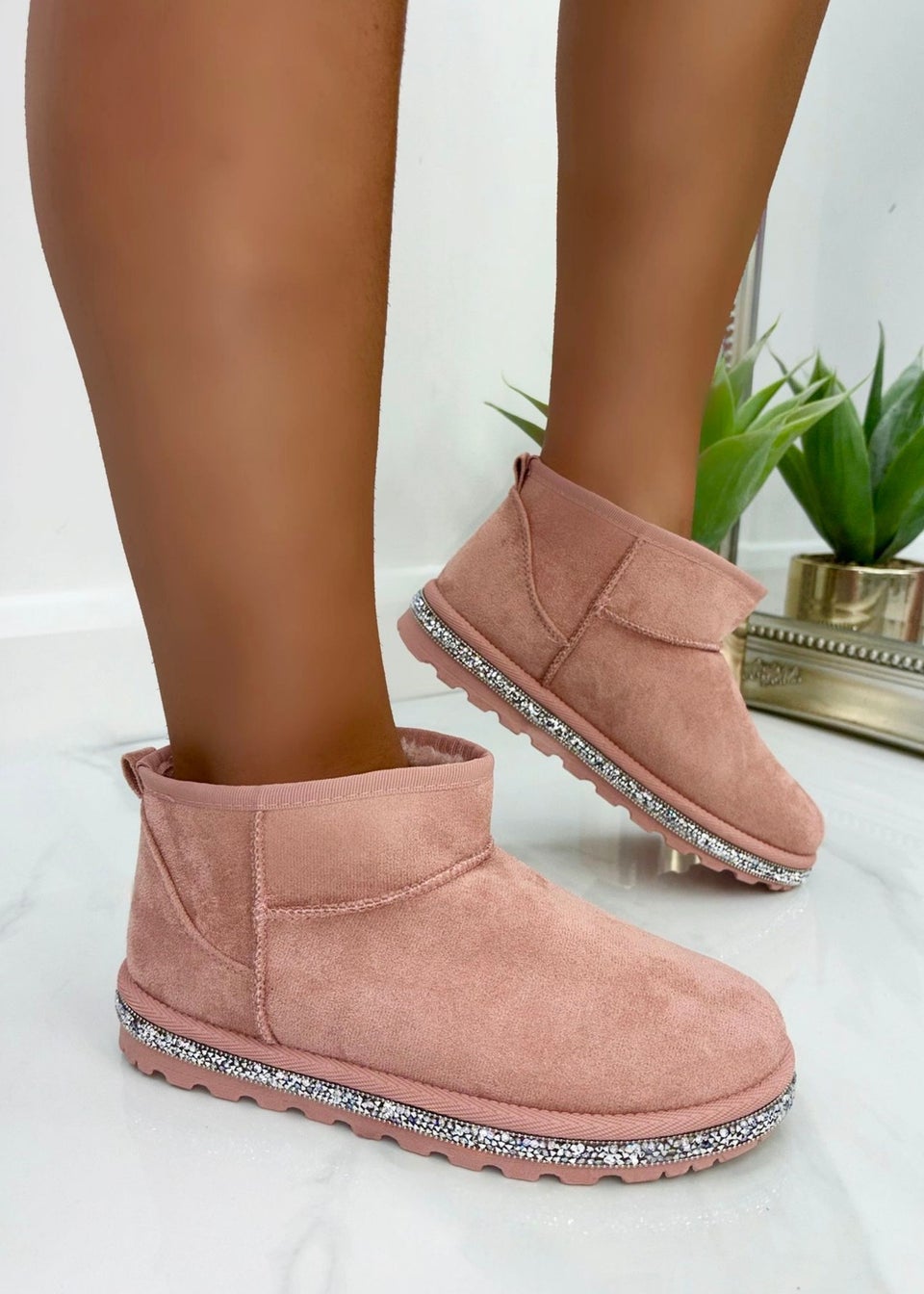 Love Lemonade Pale Pink Sparkly Ultra Mini Ugg Style Boots