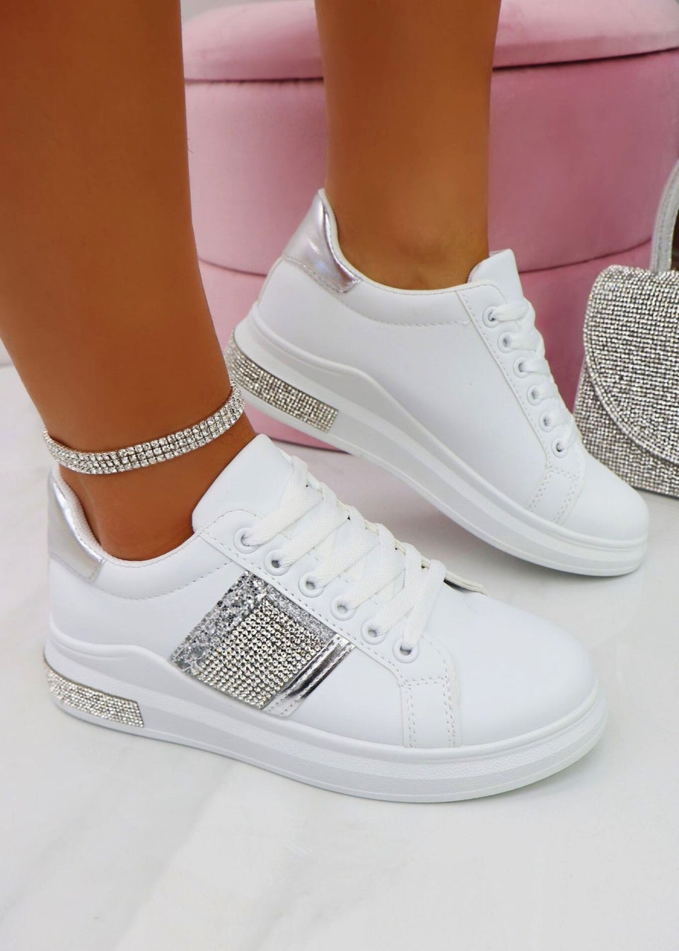 Love Lemonade Silver Glitter Block Colour Trainers Matalan