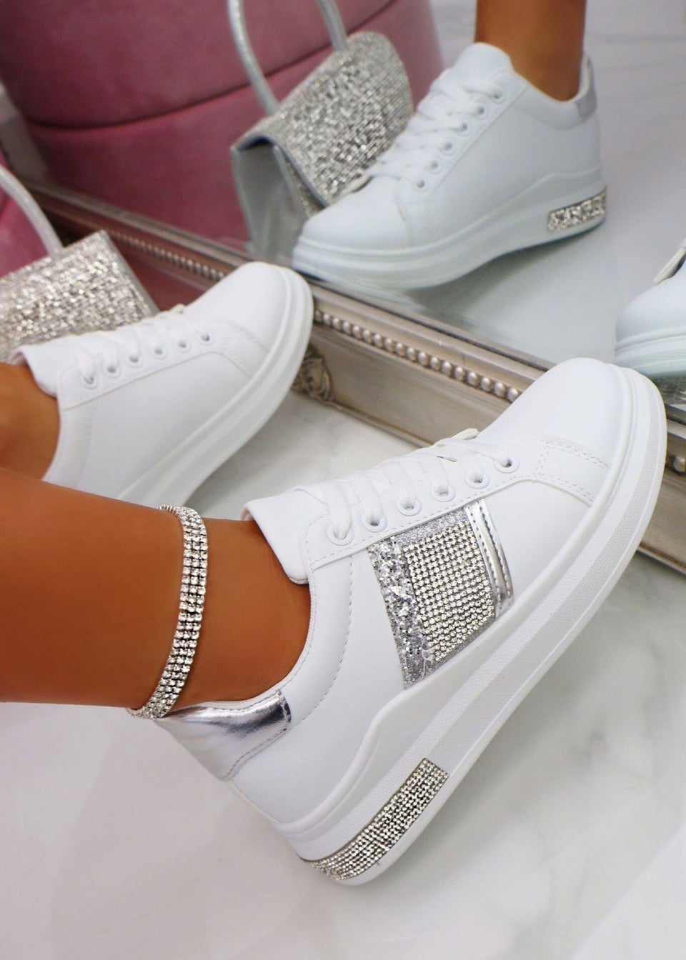 Love Lemonade Silver Glitter Block Colour Trainers Matalan