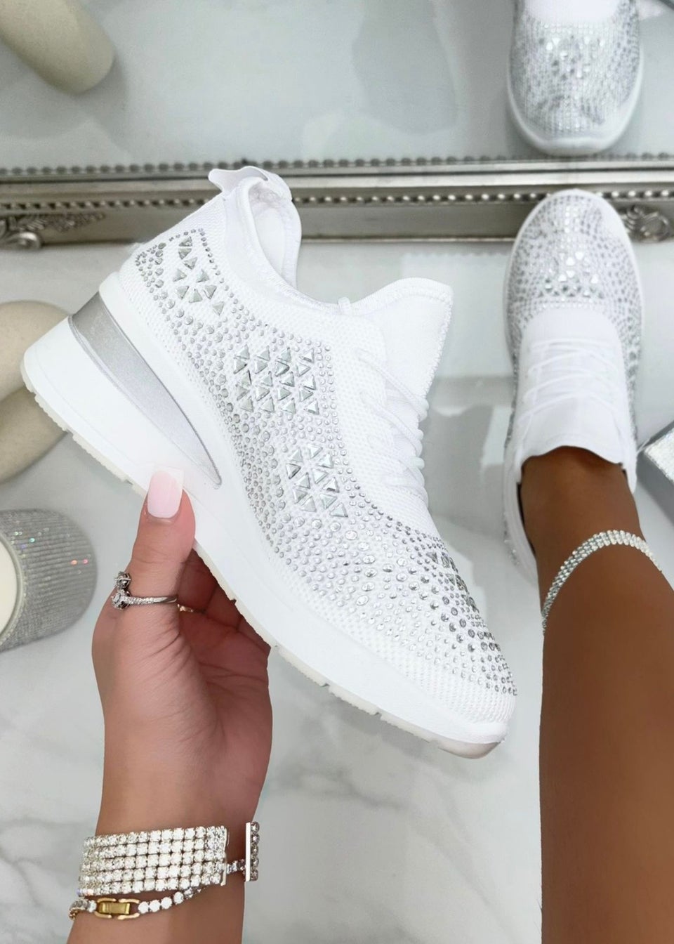 White wedge trainers 2025