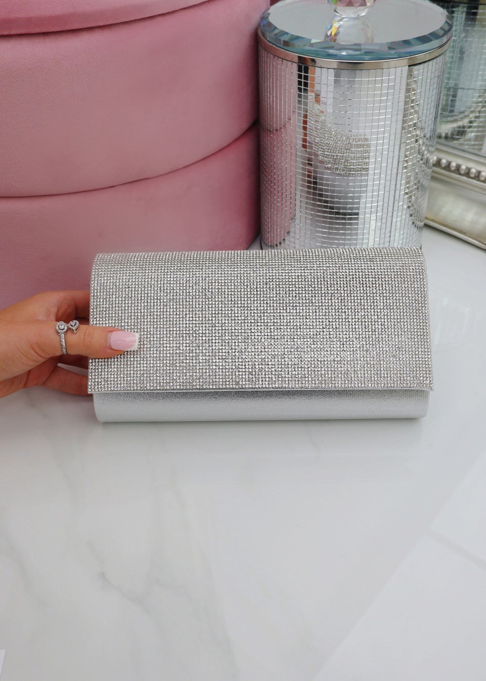 Love Lemonade Silver Crystal Sparkle Clutch Bag