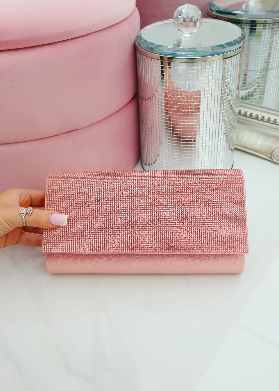 Love Lemonade Pink Crystal Sparkle Clutch Bag Matalan