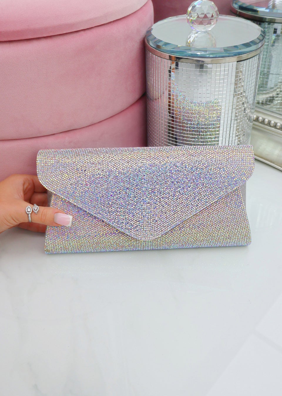 Love Lemonade Multi Colour Crystal Dazzle Clutch Bag Matalan