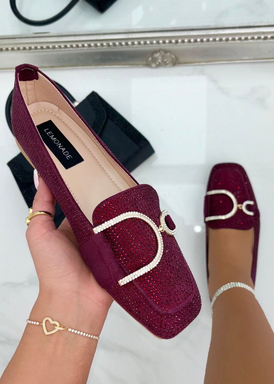 Love Lemonade Burgundy Crystal Imperial Suede Loafers Limited Edition