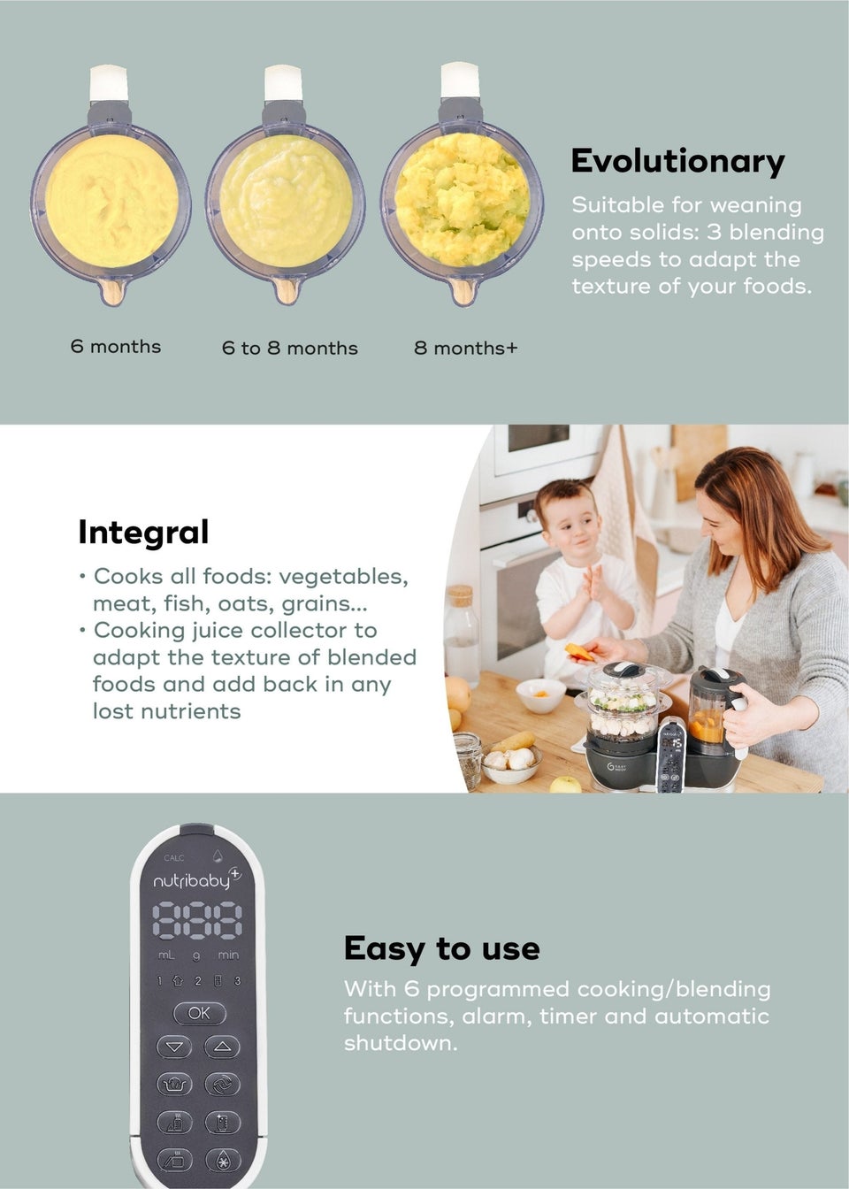 Babymoov Industrial Grey Nutribaby Plus 6 in 1 Baby Food Maker