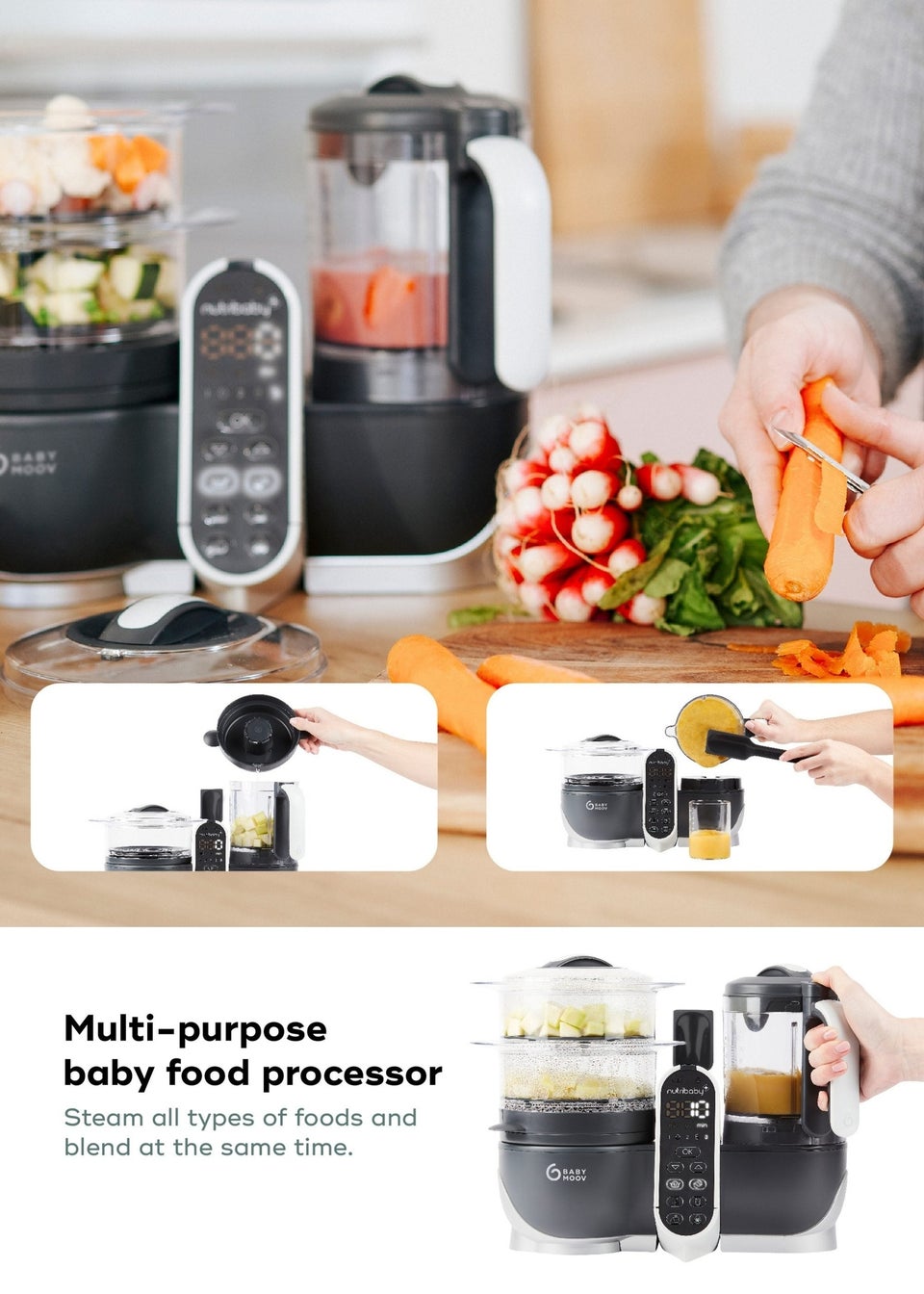 Babymoov Industrial Grey Nutribaby Plus 6 in 1 Baby Food Maker