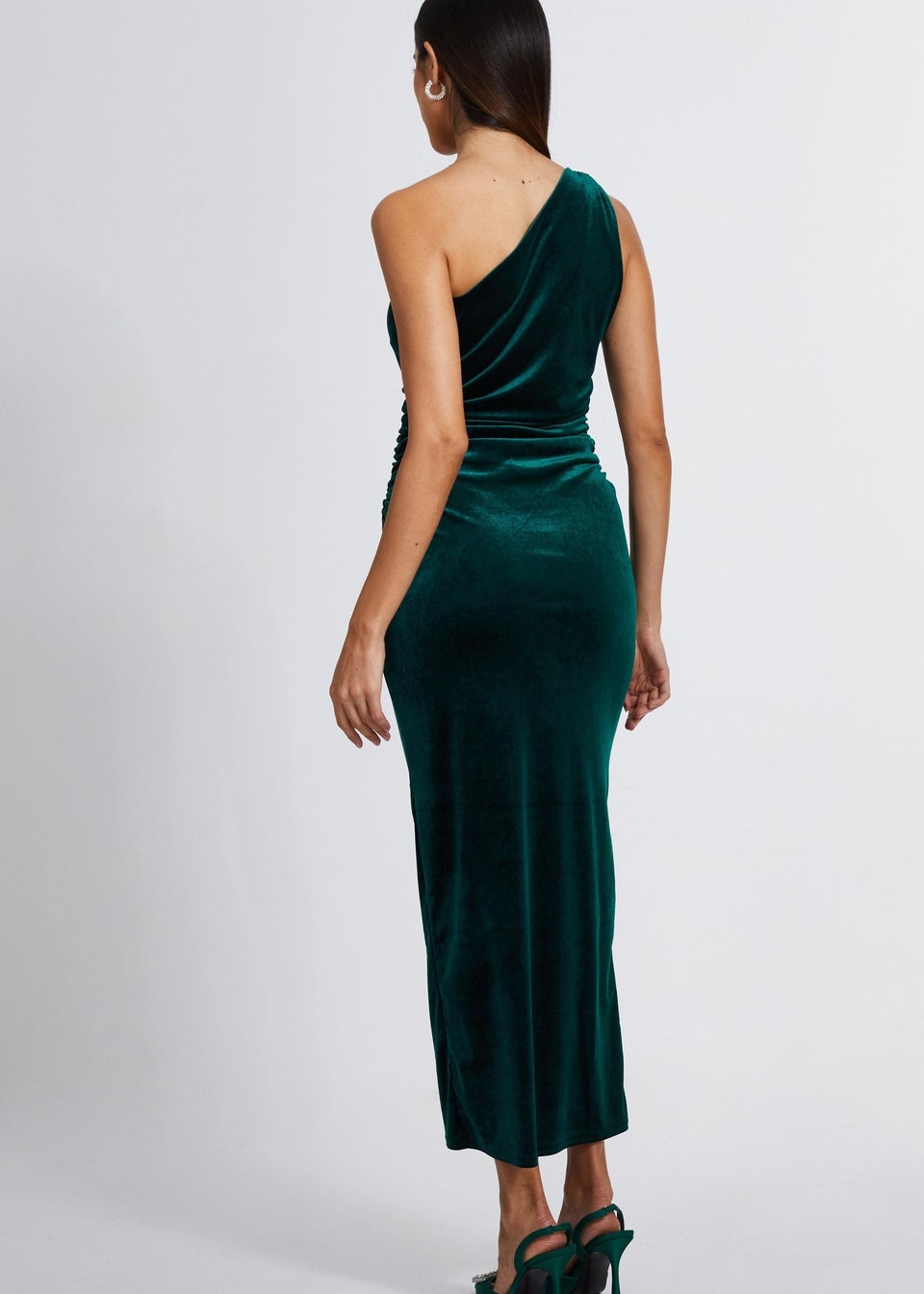 Quiz Green Velvet One Shoulder Midaxi Dress