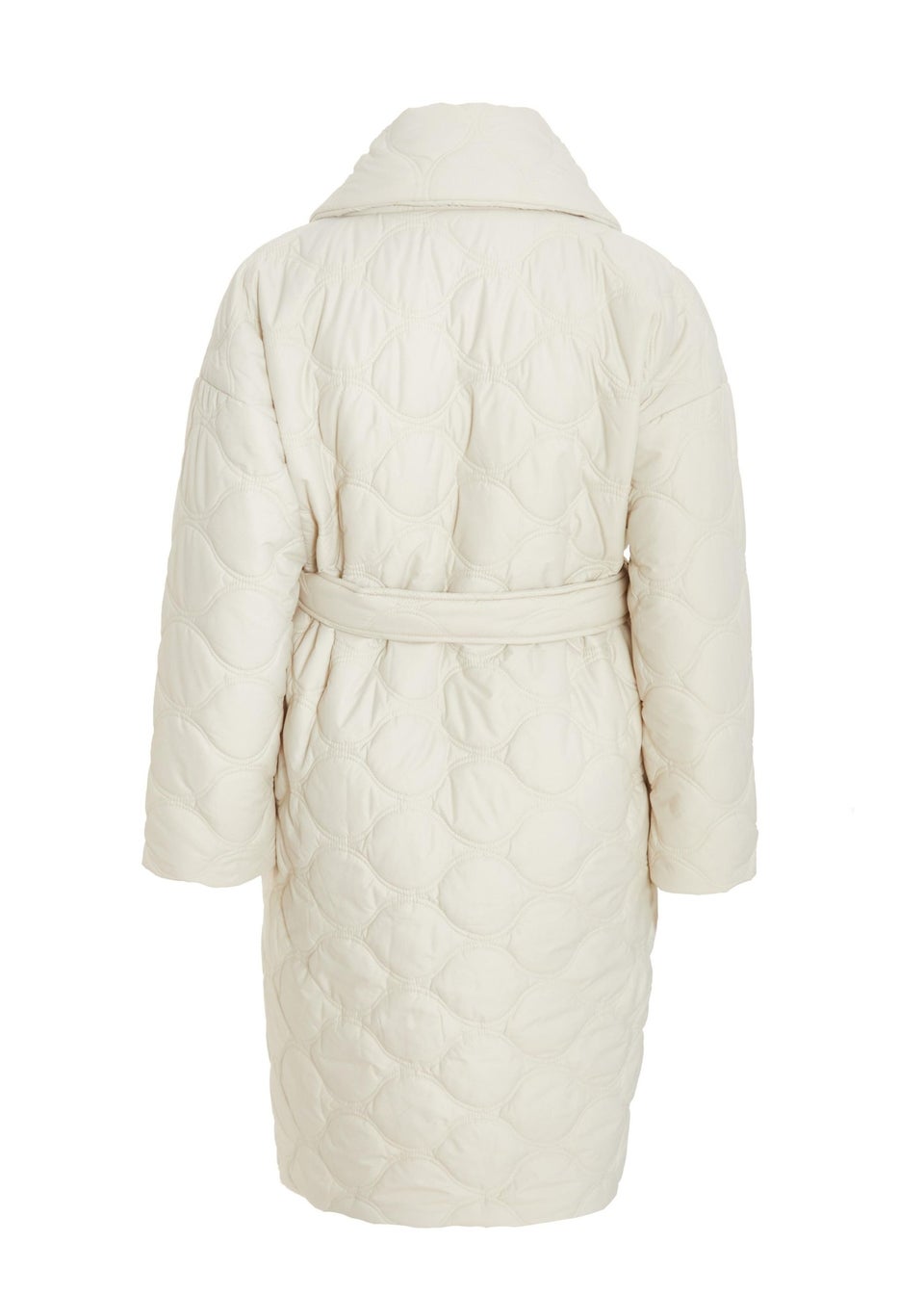 Quiz Cream Curve Quilted Wrap Coat
