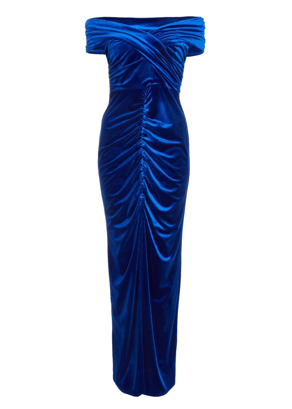 Quiz Cobalt Velvet Bardot Maxi Dress