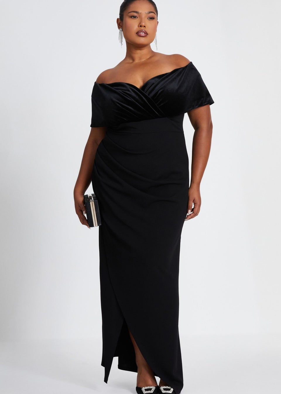 Quiz Black Curve Bardot Maxi Dress Matalan