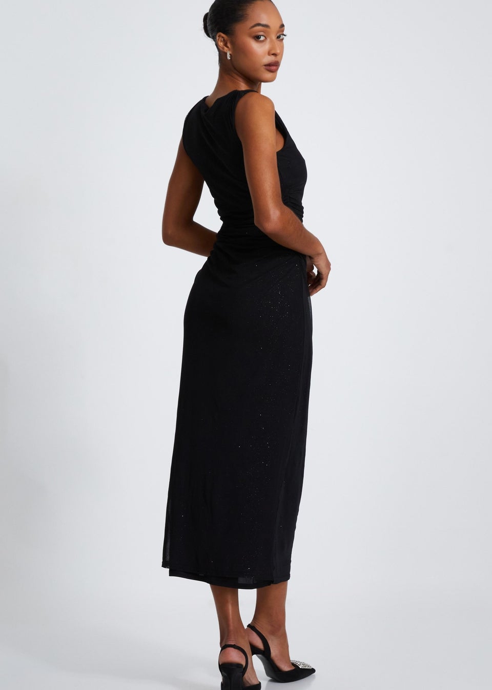 Quiz Black Glitter Mesh Midaxi Dress