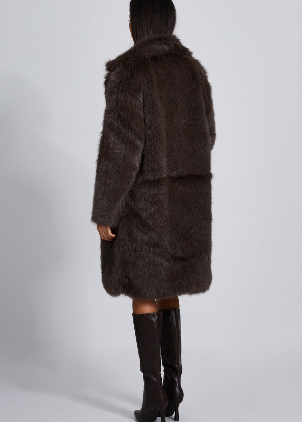 Quiz Brown Faux Fur Long Coat