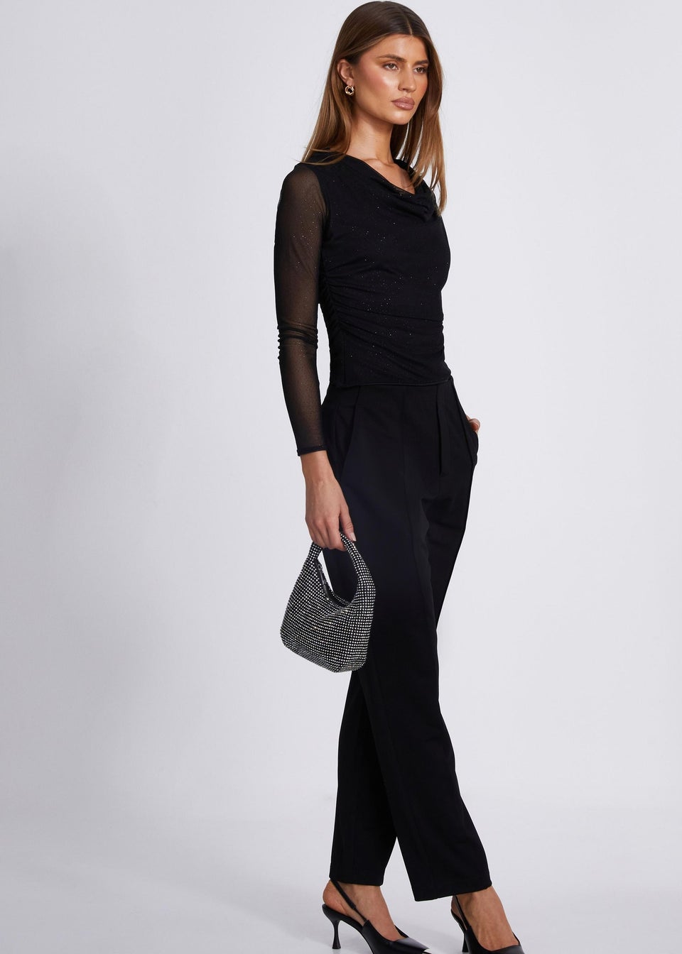 Quiz Black Glitter Mesh Crop Top
