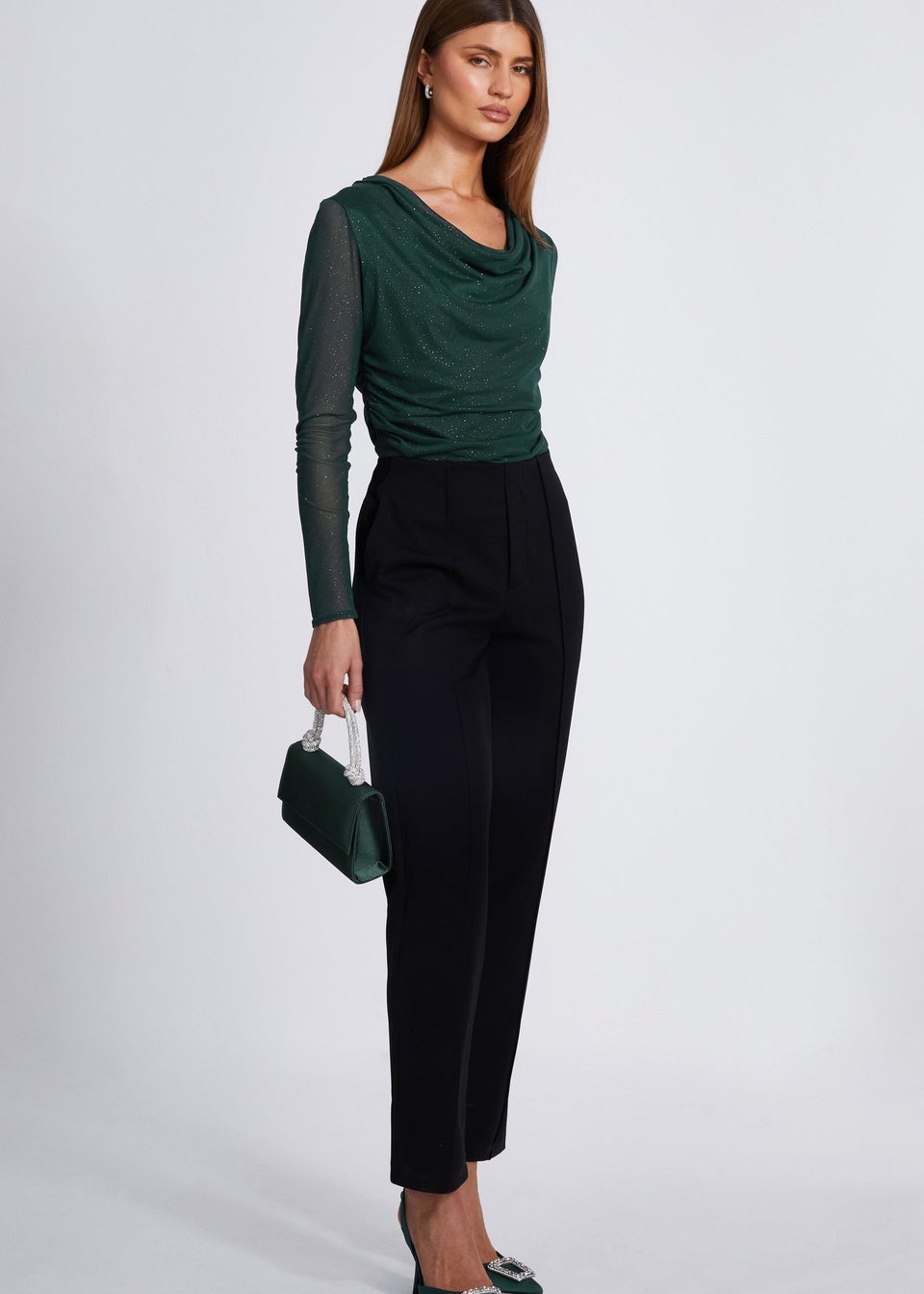 Quiz Green Glitter Mesh Crop Top