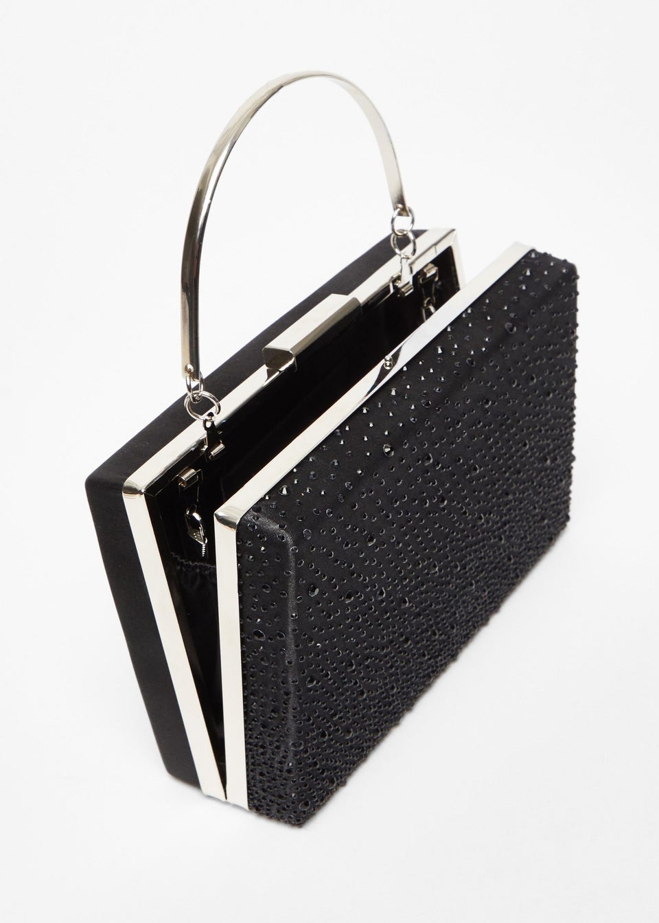 Quiz Black Scattered Diamante Box Bag Matalan