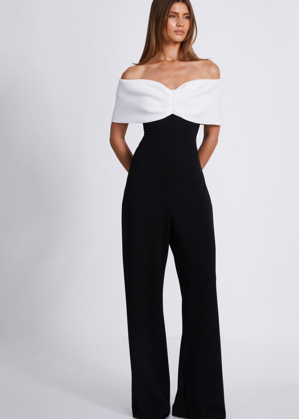 Quiz Black Contrast Bardot Palazzo Jumpsuit Matalan