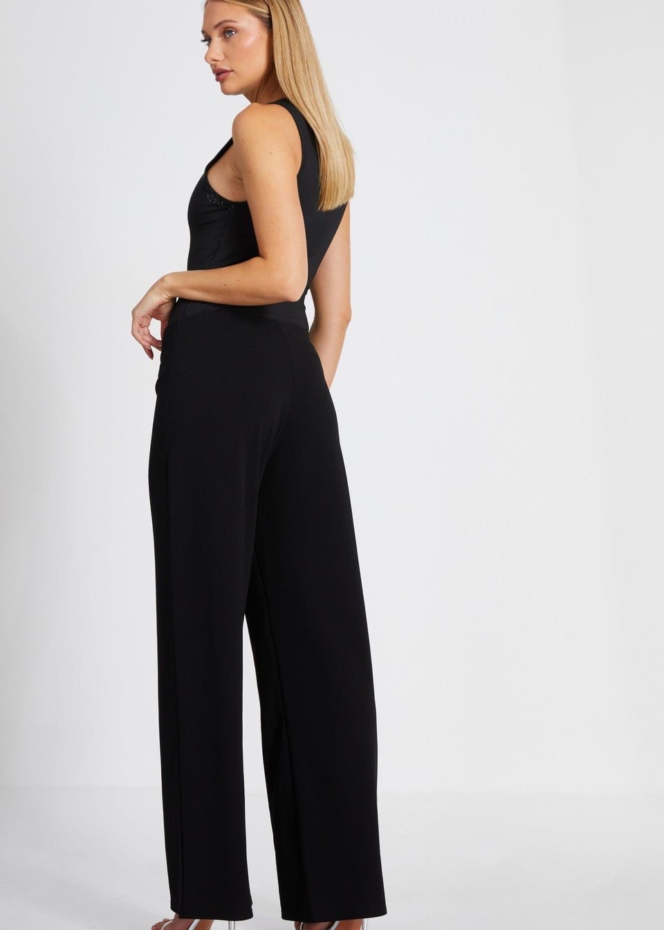 Quiz Black Diamante Button Palazzo Trousers Matalan